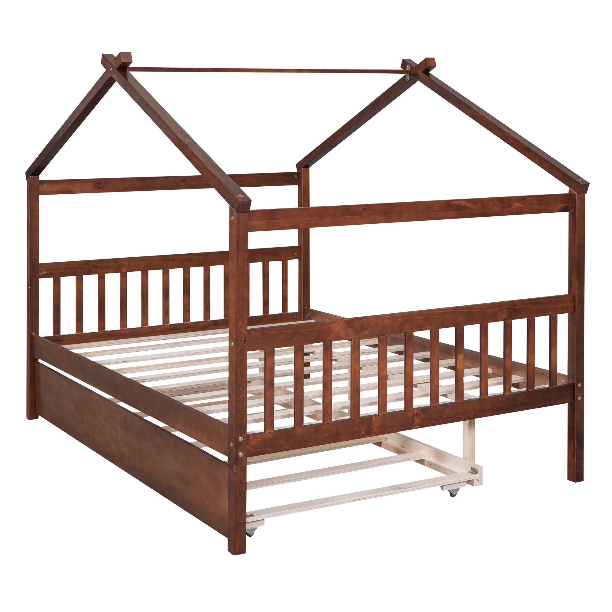 Full Size Wooden House Bed with Twin Size Trundle, Walnut - Atlantic Fine Furniture Melbourne FL
