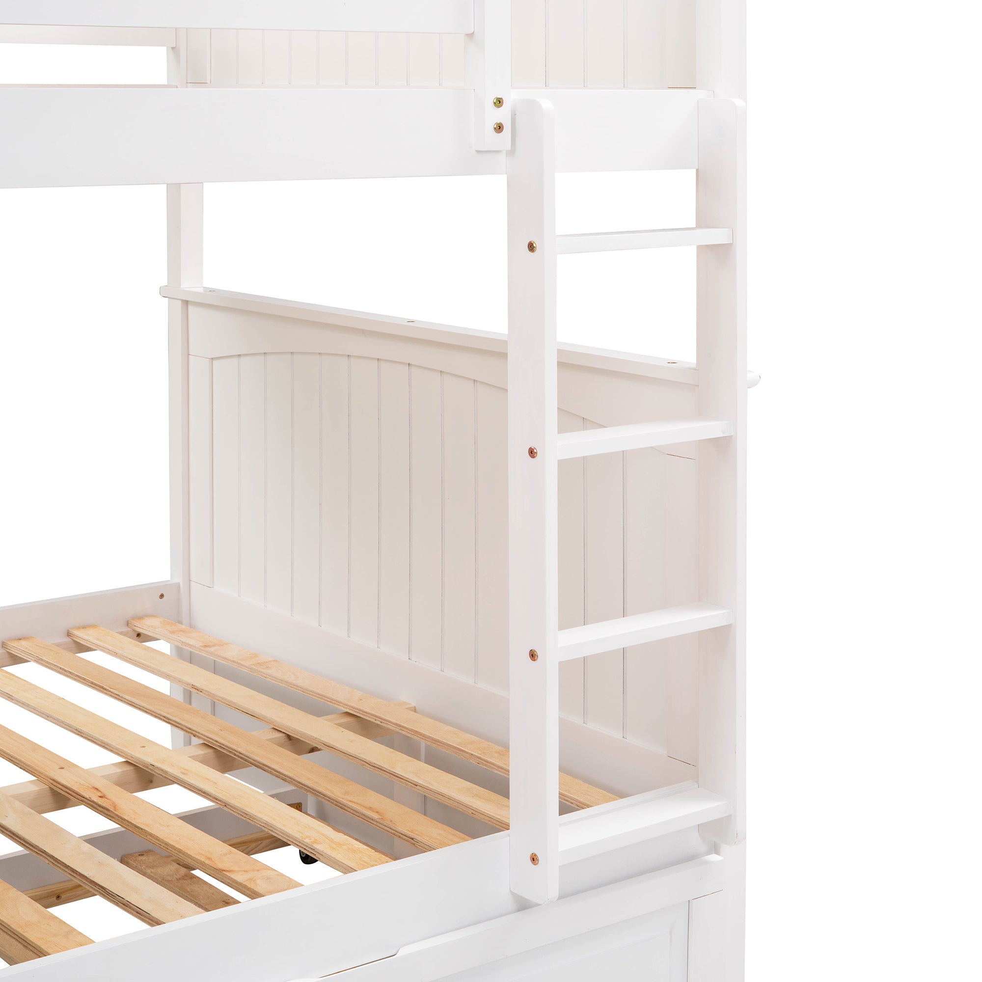 Full Over Full Bunk Bed with Twin Size Trundle, Pine Wood Bunk Bed with Guardrails, White (Old SKU:LP000044AAK) - Atlantic Fine Furniture Melbourne FL