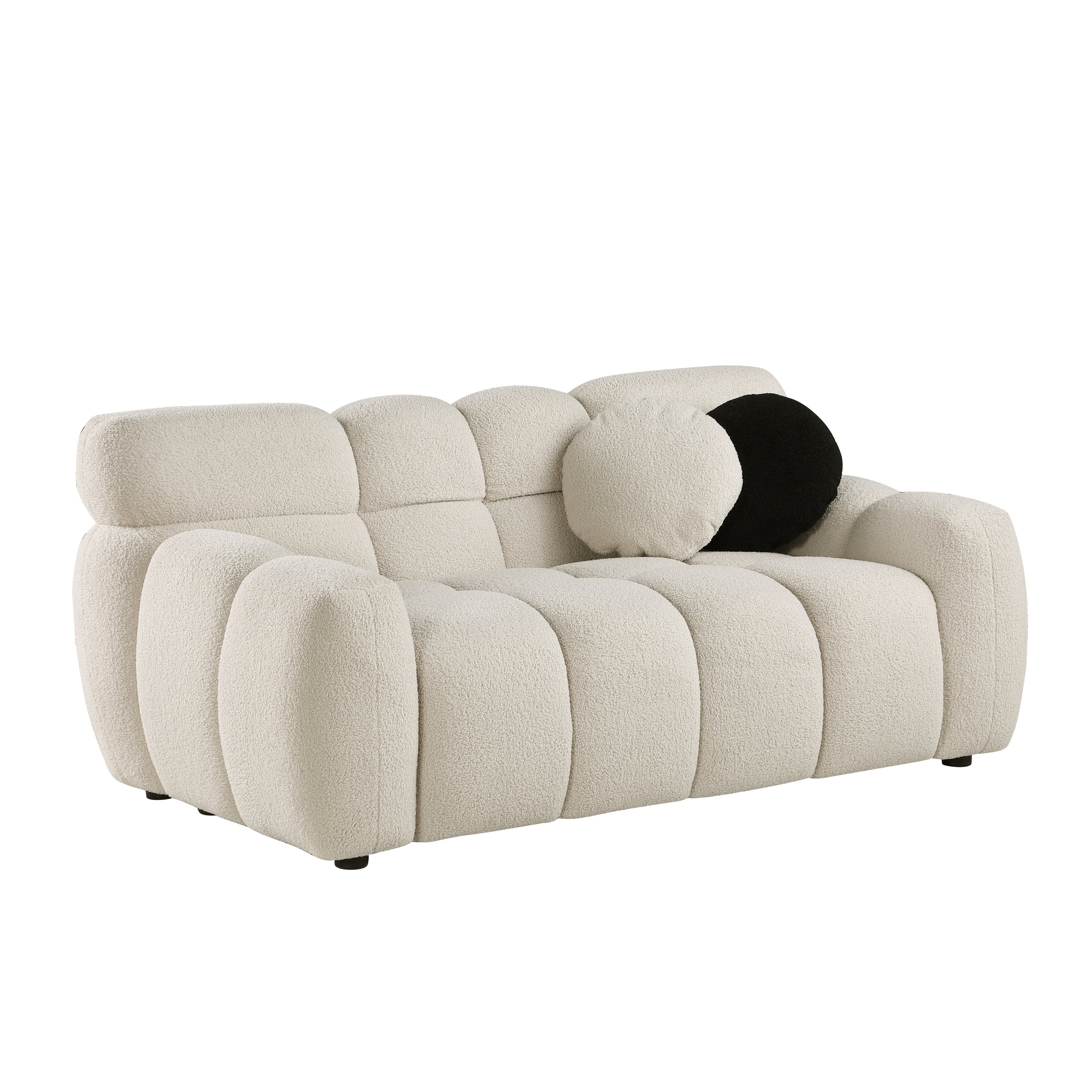 64.96 length ,35.83" deepth ,human body structure for USA people, marshmallow sofa,boucle sofa ,2 seater, BEIGE BOUCLE