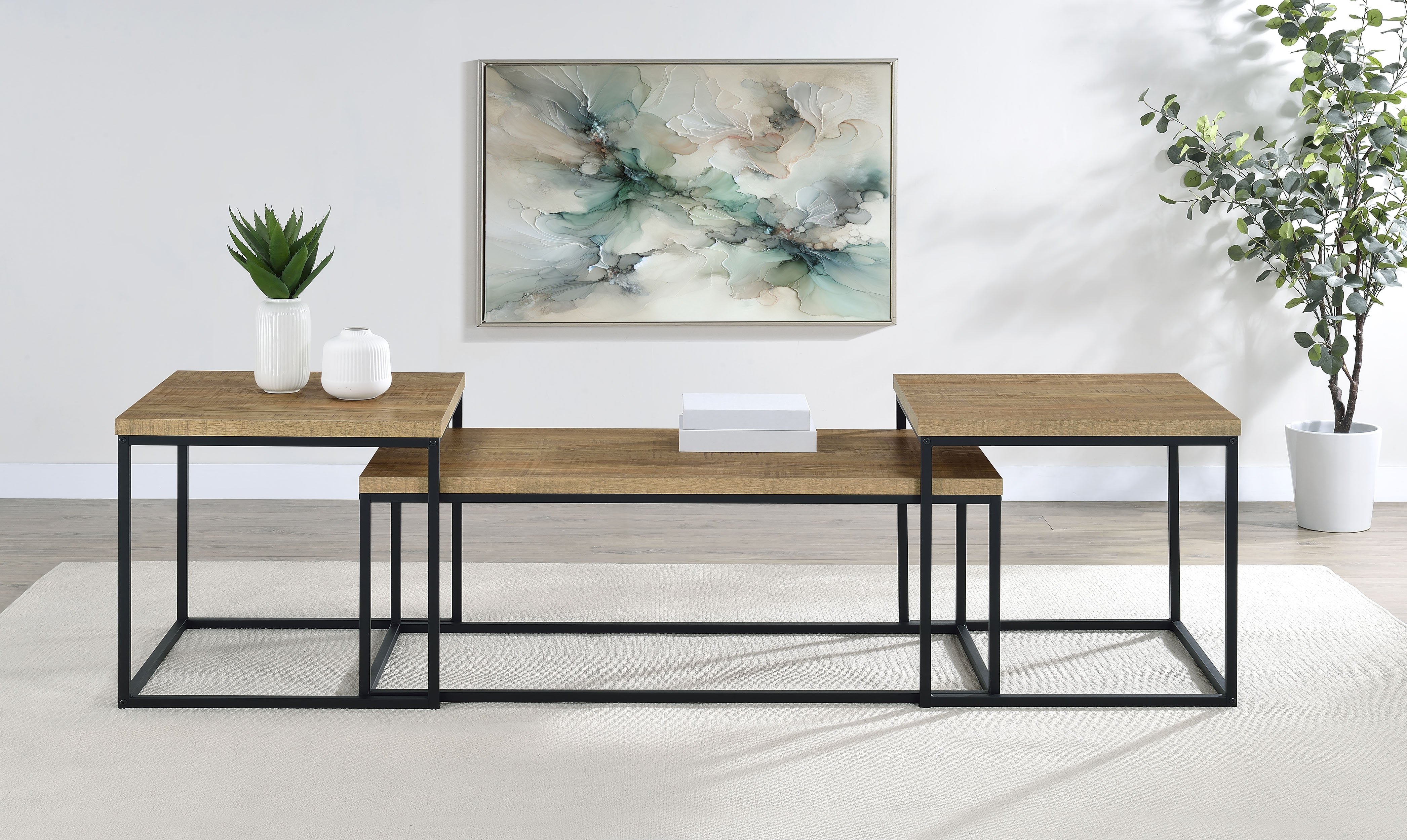 Straden 3-piece Engineered Wood Coffee Table Set Mango and Black — view 1