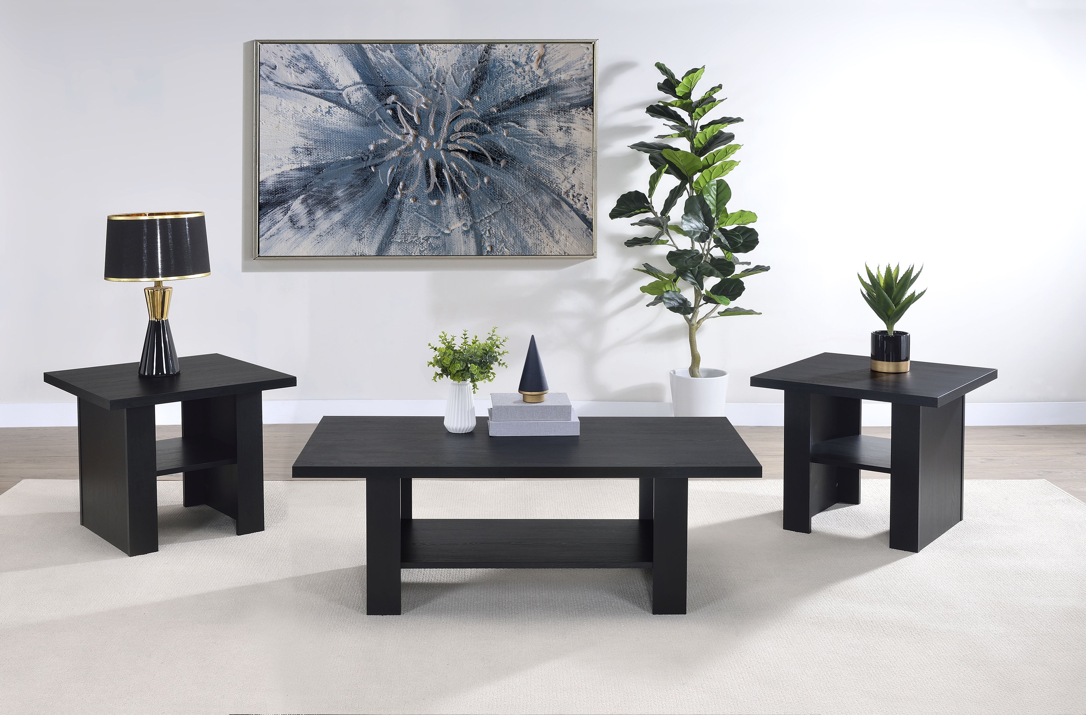 Rodez 3-piece Engineered Wood Coffee Table Set Black — view 2