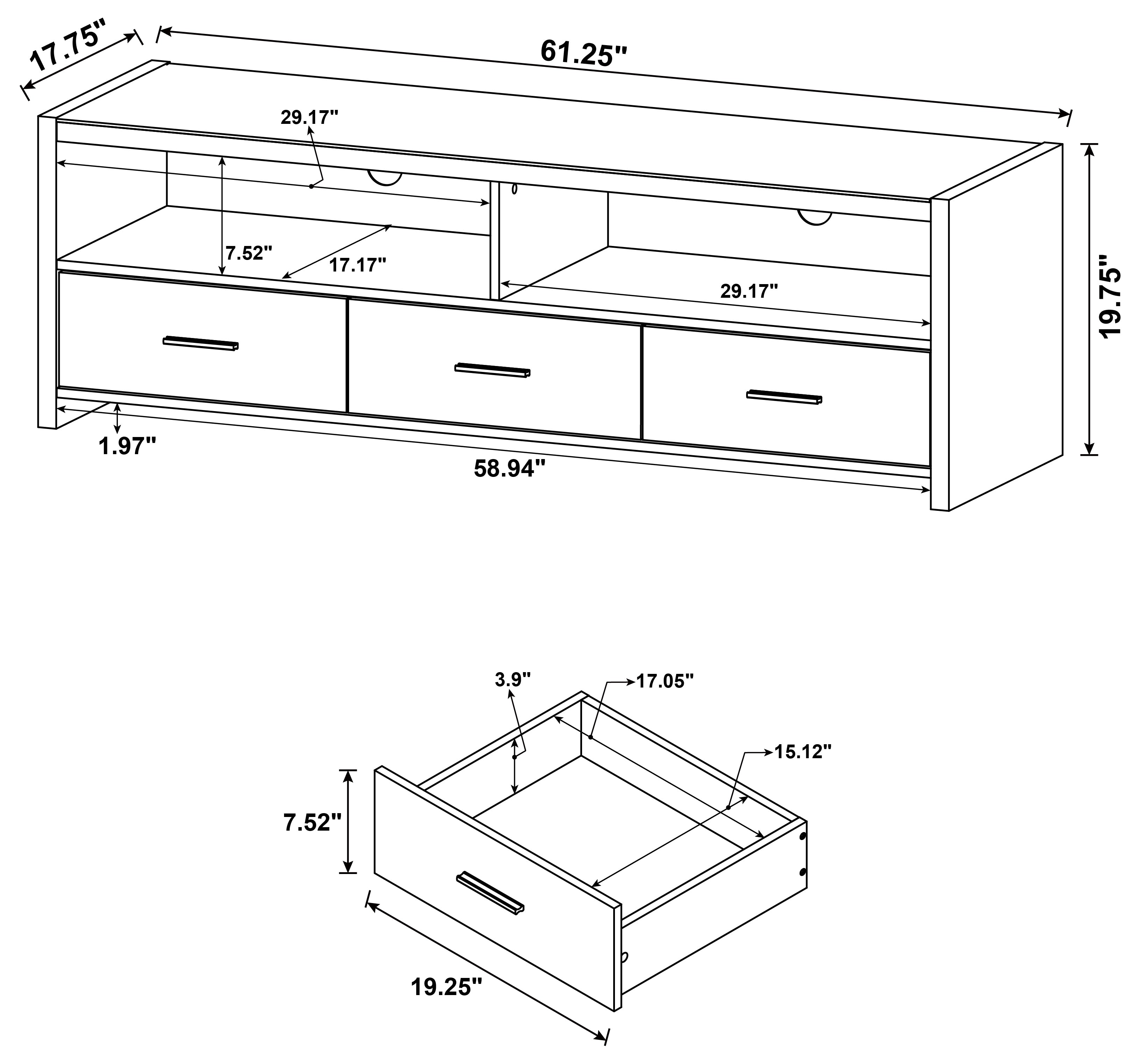 Alton 3-drawer Engineered Wood 61-inch TV Stand Black Oak — view 10