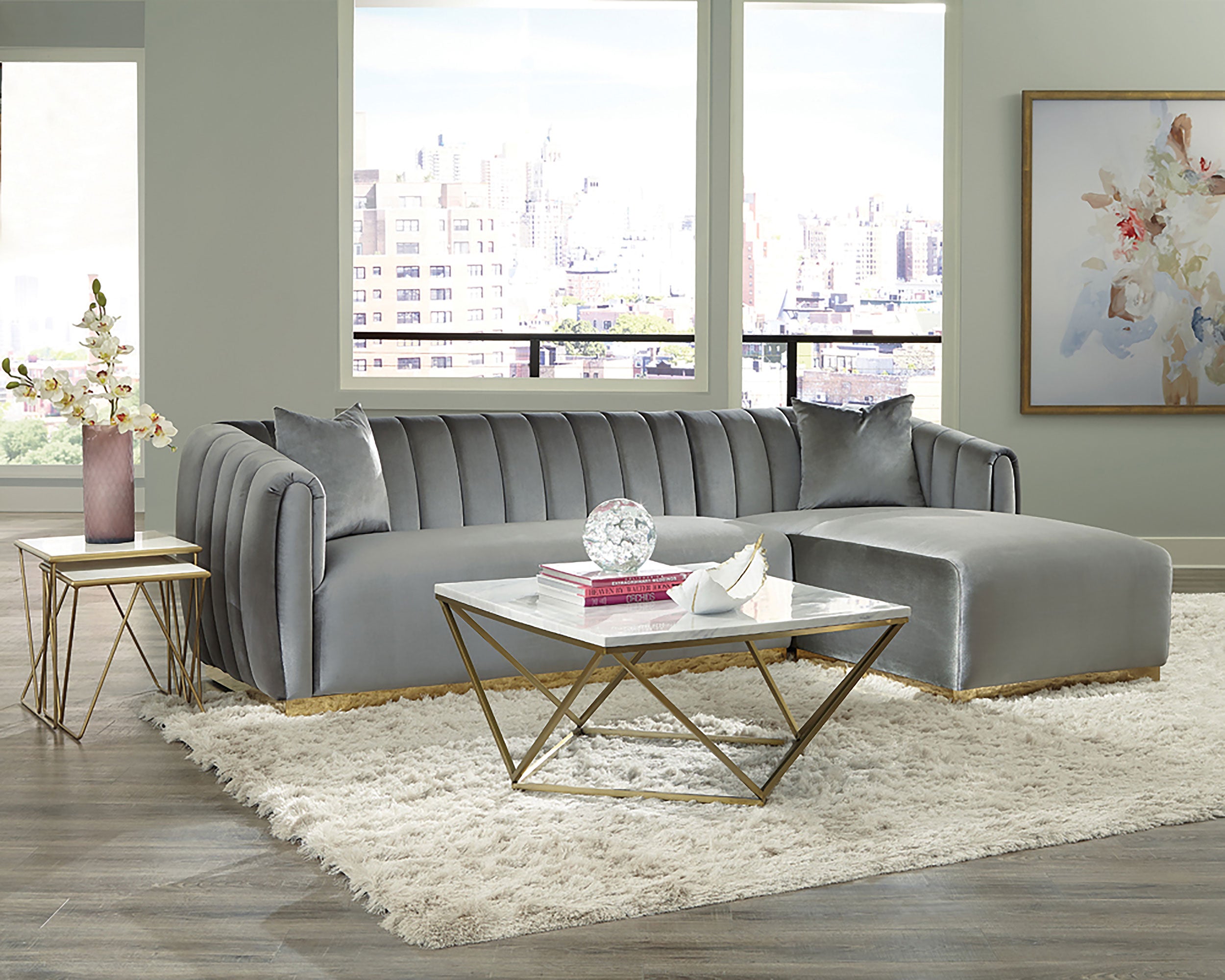 Meryl Square Faux Marble Top Coffee Table White and Gold — view 5