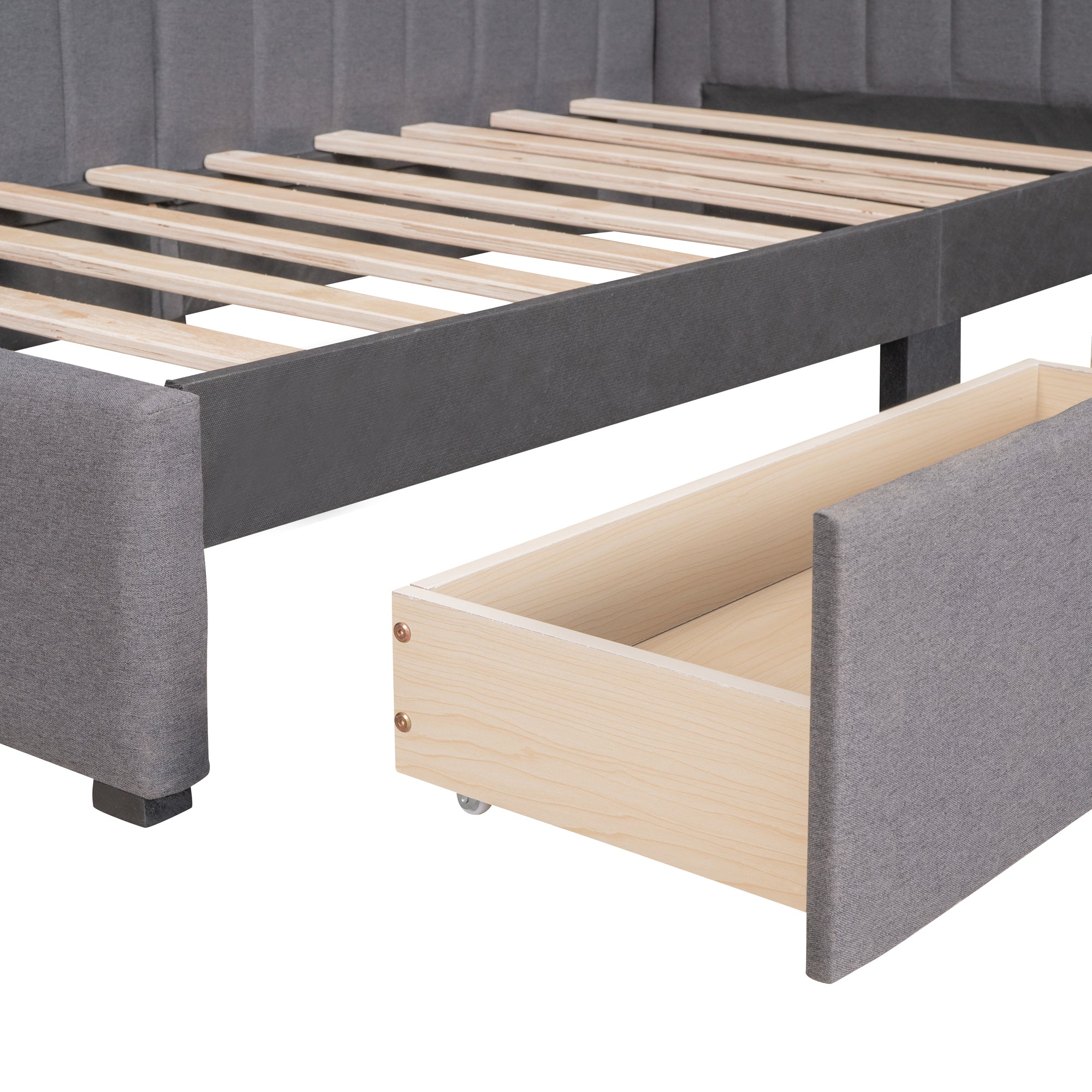 Upholstered Daybed with 2 Storage Drawers Twin Size Sofa Bed Frame No Box Spring Needed, Linen Fabric (Gray) - Atlantic Fine Furniture Melbourne FL