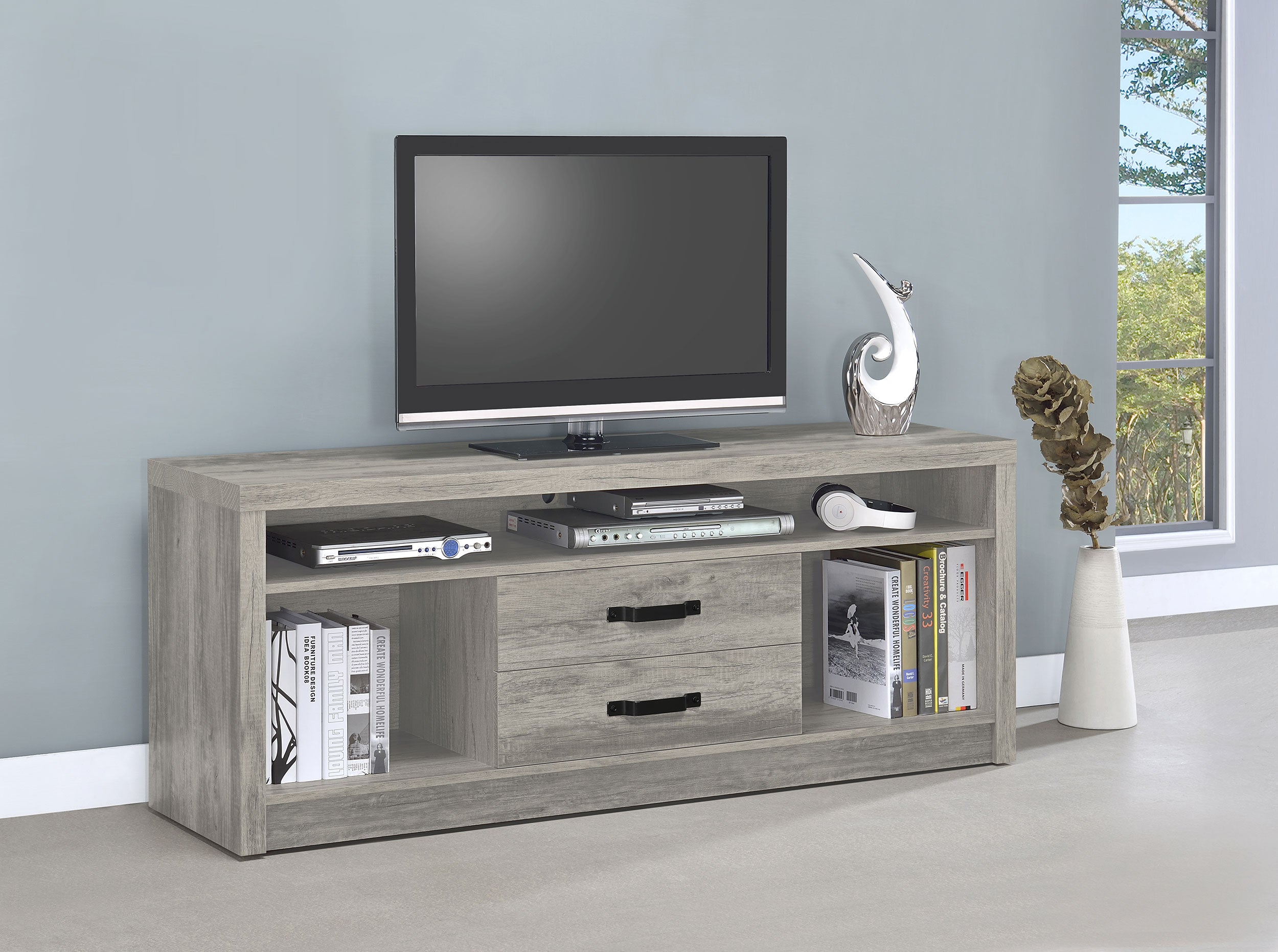 Burke 2-drawer Engineered Wood 59-inch TV Stand Grey Driftwood — view 2