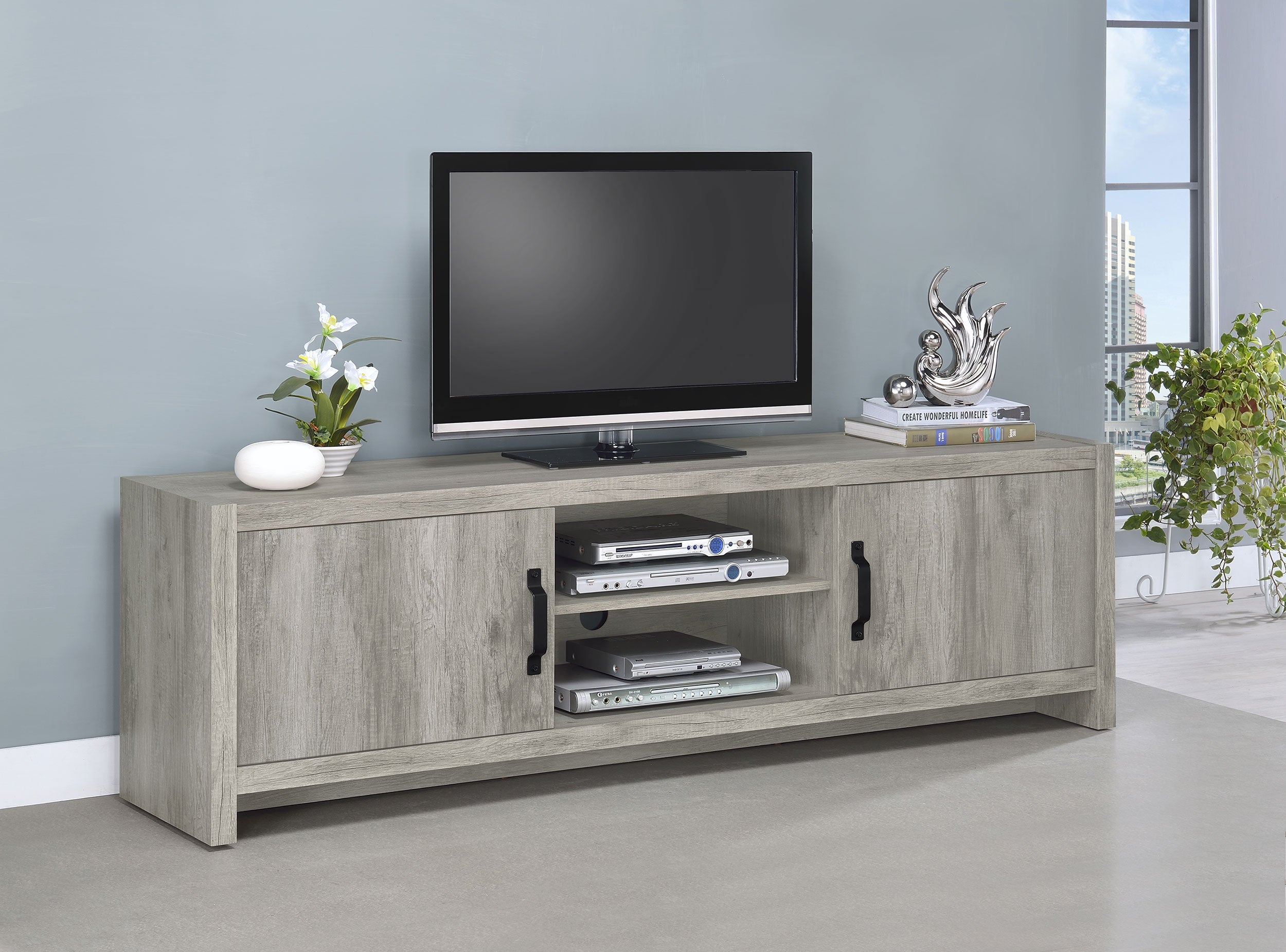 Burke 2-door Engineered Wood 71-inch TV Stand Grey Driftwood — view 2