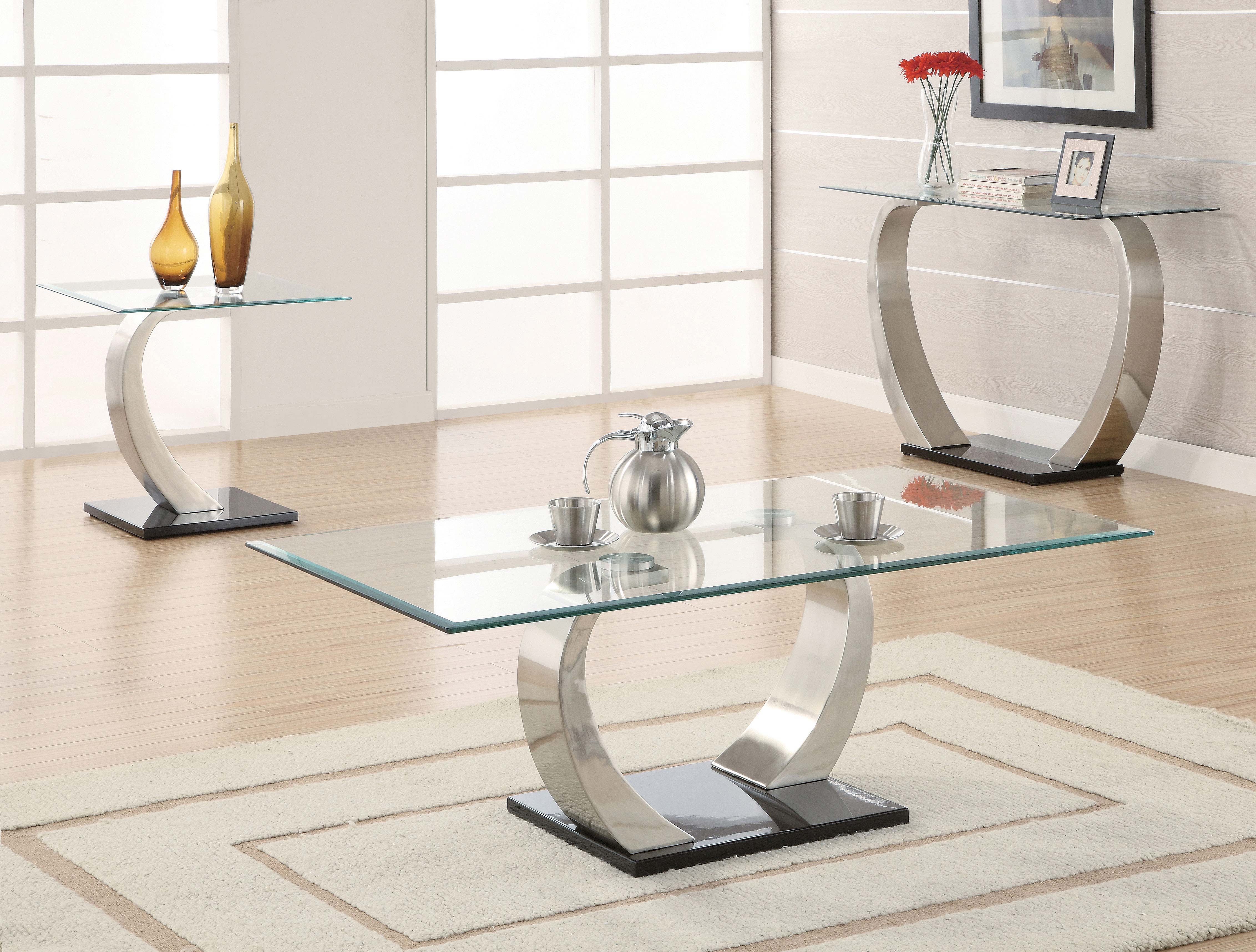 Pruitt Glass Top Metal Base Console Table Satin Silver — view 4