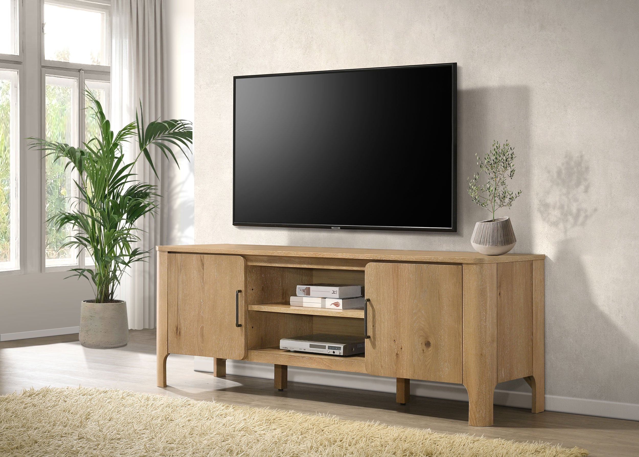 Rowe 65-inch 2-door Wood TV Stand Media Console Light Oak — view 2