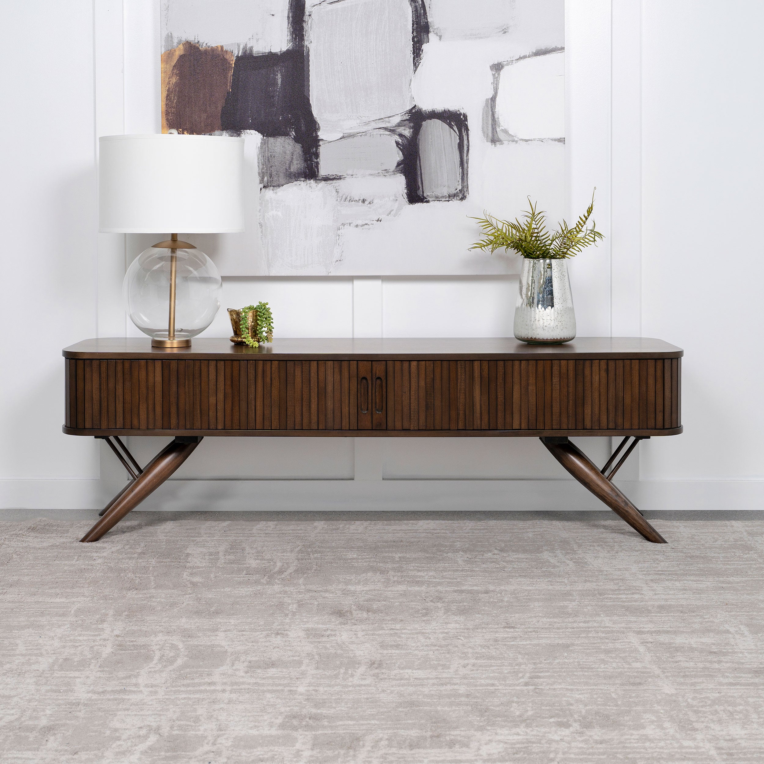 Valna Wood 71-inch TV Stand with Sliding Doors Walnut — view 2