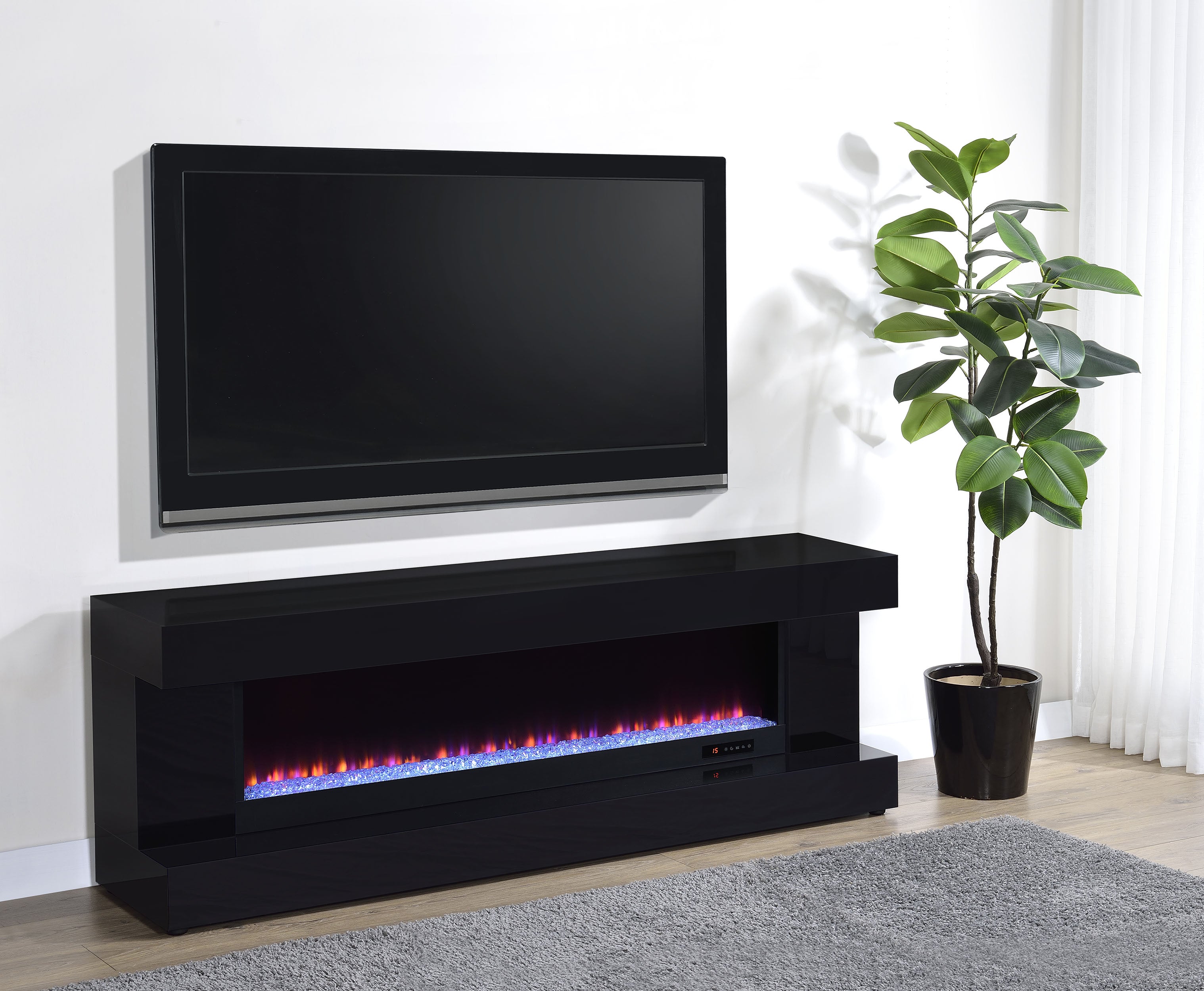 Mallory TV Stand Fireplace Console Bluetooth Speaker Black High Gloss — view 2