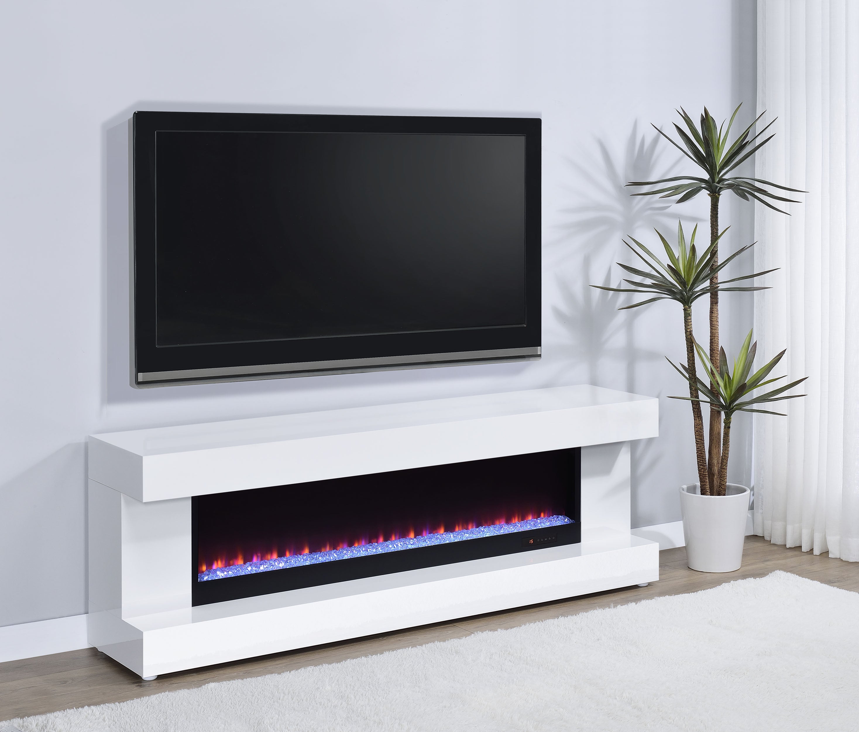 Mallory TV Stand Fireplace Console Bluetooth Speaker White High Gloss — view 2
