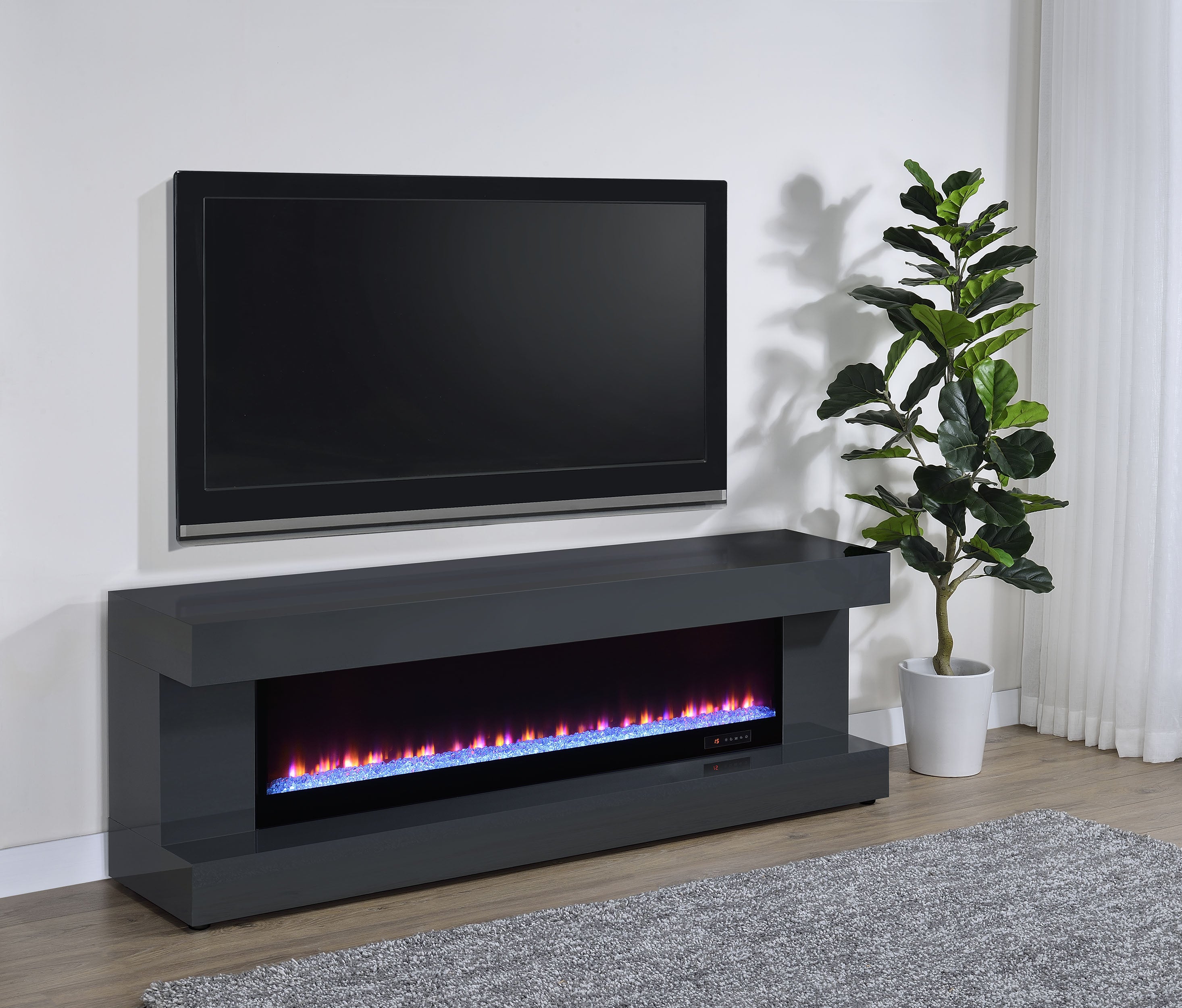 Mallory TV Stand Fireplace Console Bluetooth Speaker Grey High Gloss — view 2