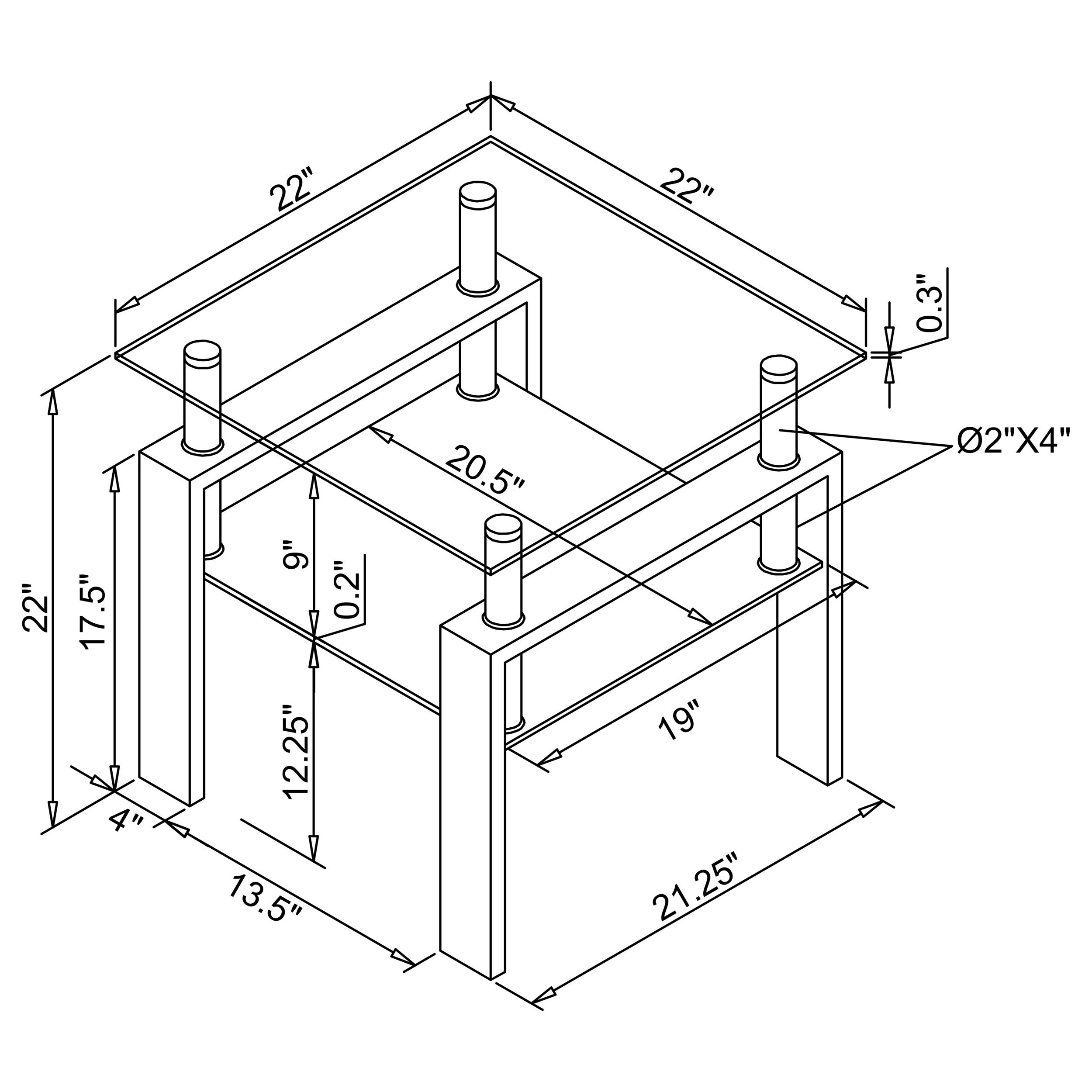 Dyer 1-shelf Square Glass Top Side End Table Black — view 3