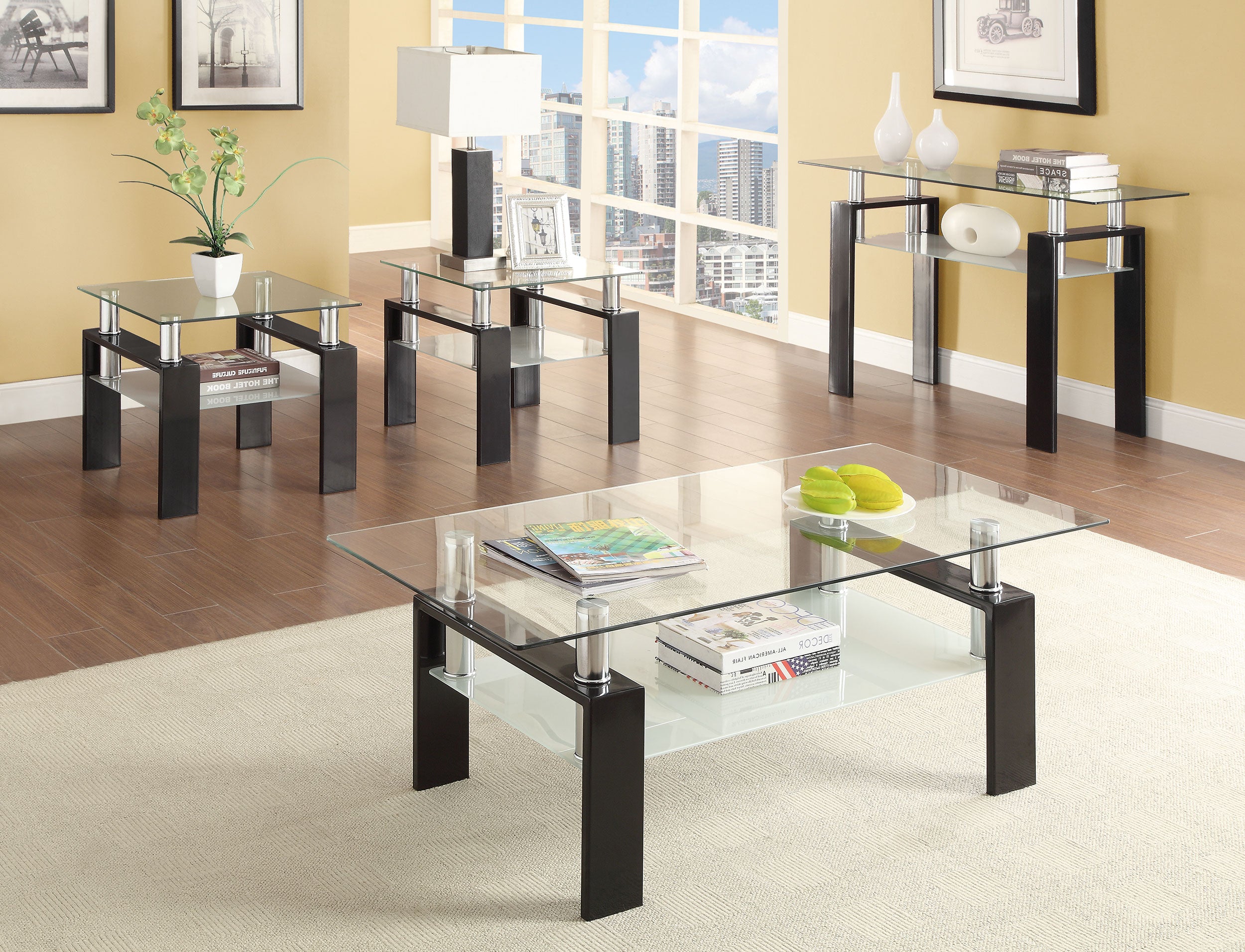 Dyer 1-shelf Square Glass Top Side End Table Black — view 4