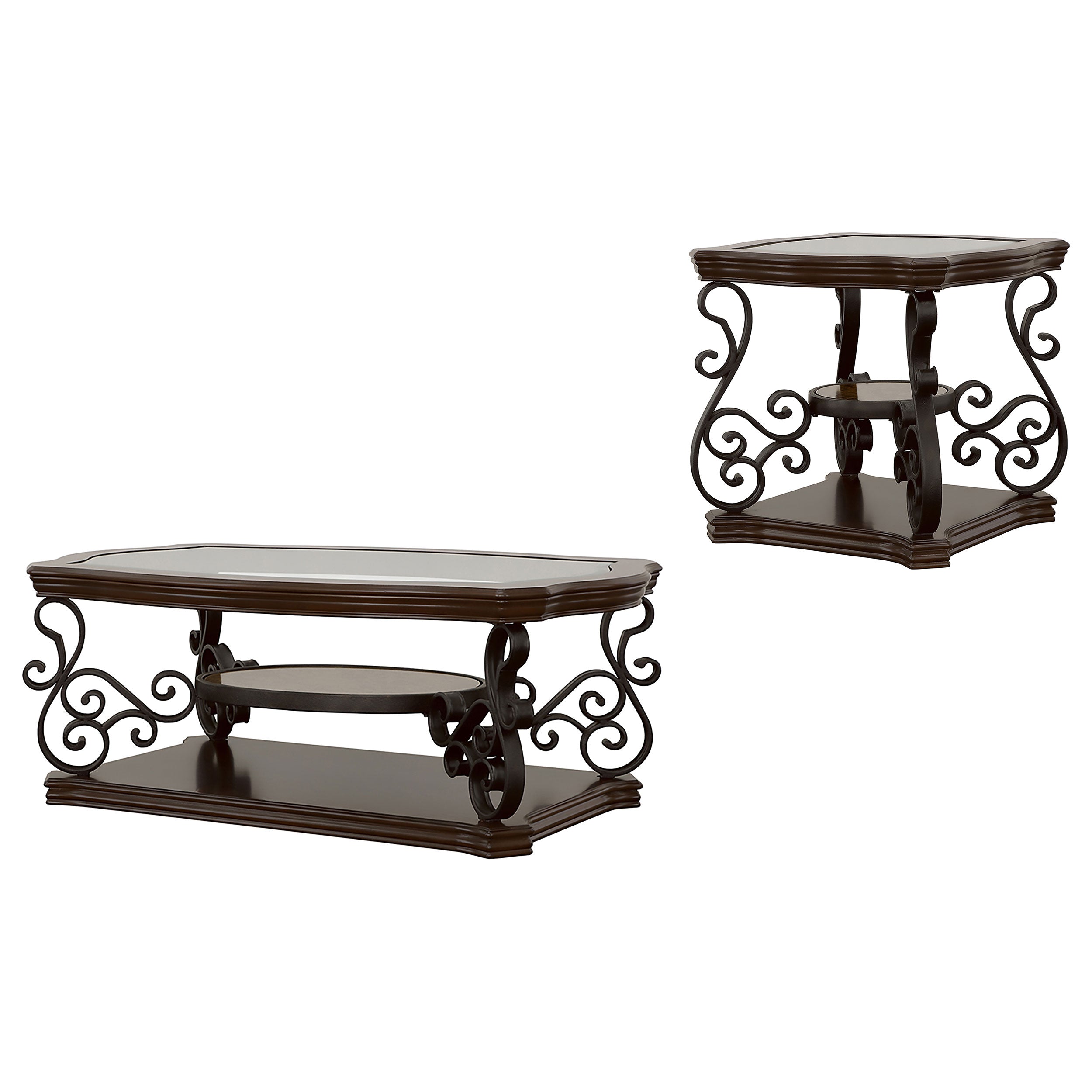 Laney 2-piece Glass Top Coffee and End Table Set Dark Merlot — view 2