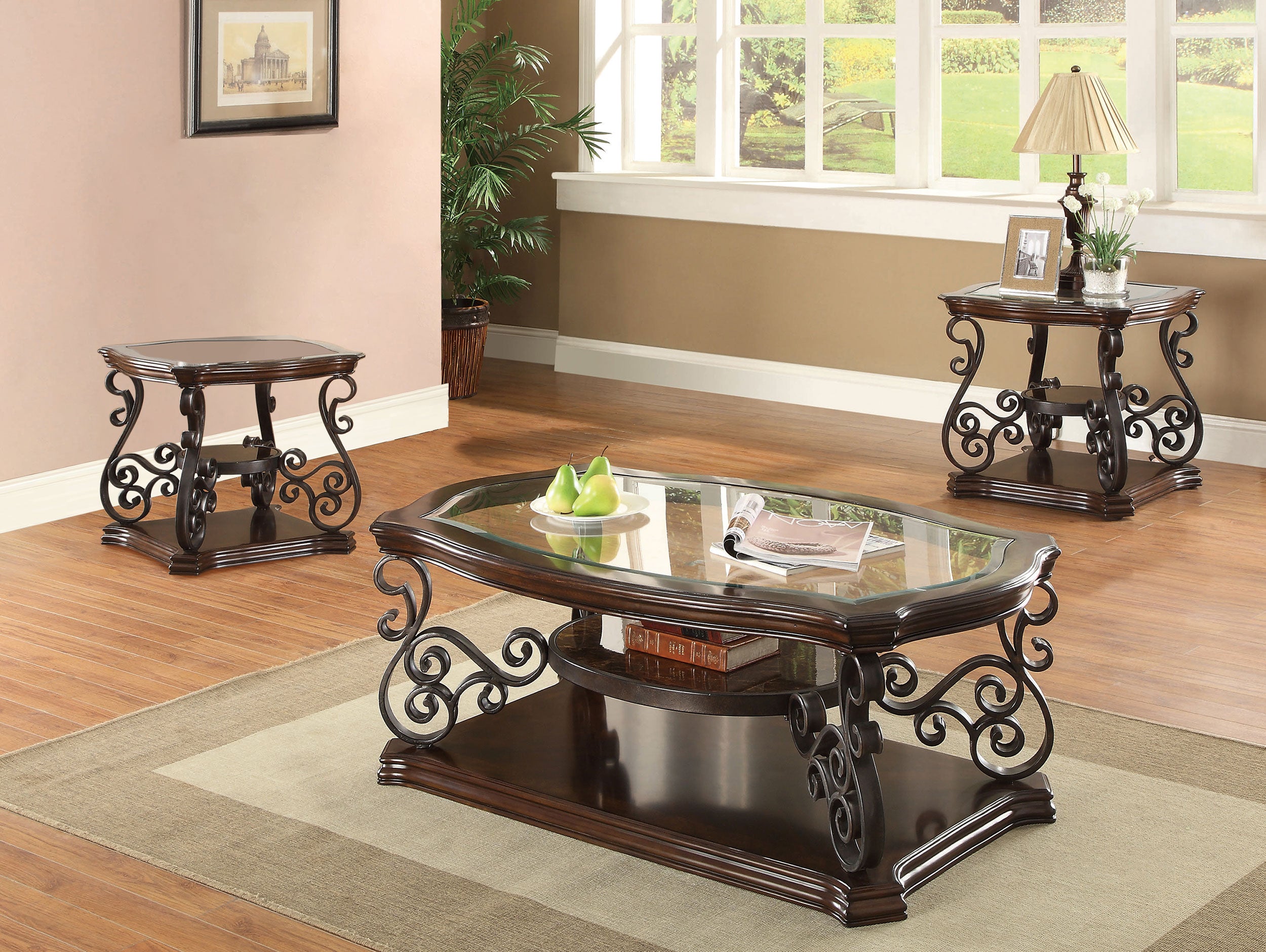 Laney 3-piece Glass Top Coffee and End Table Set Dark Merlot — view 1