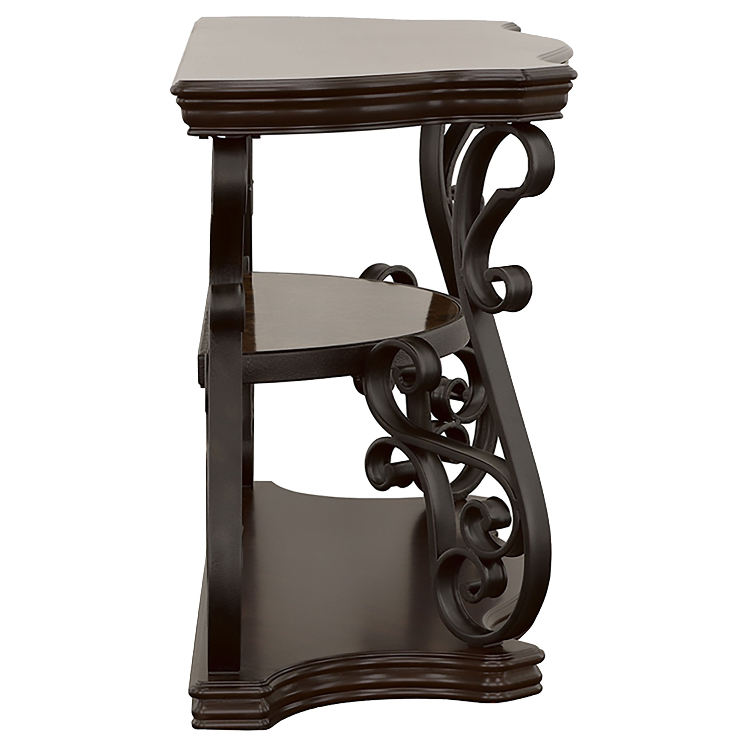 Laney Scrollwork Entryway Sofa Console Table Deep Merlot — view 5