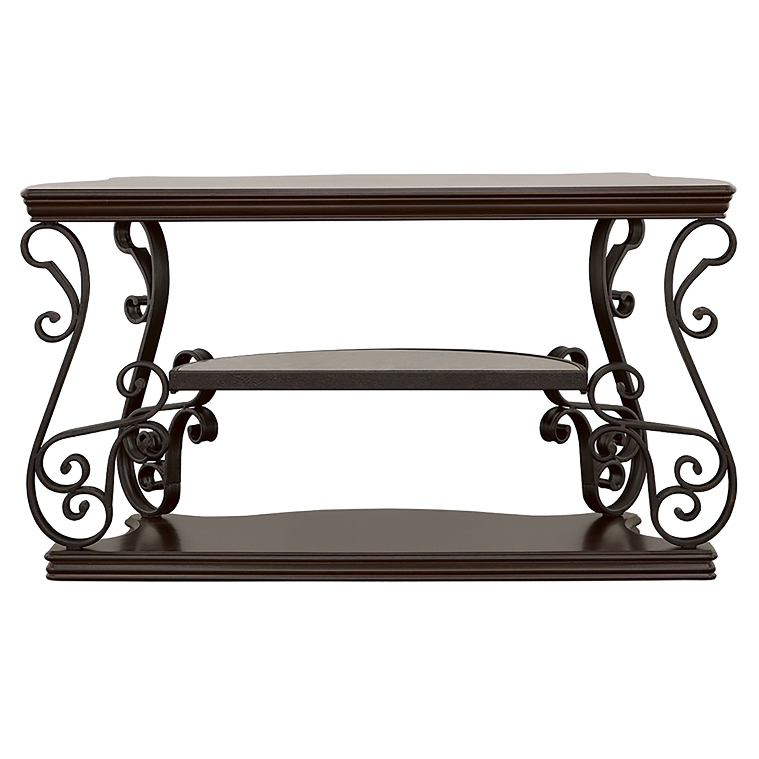 Laney Scrollwork Entryway Sofa Console Table Deep Merlot — view 6