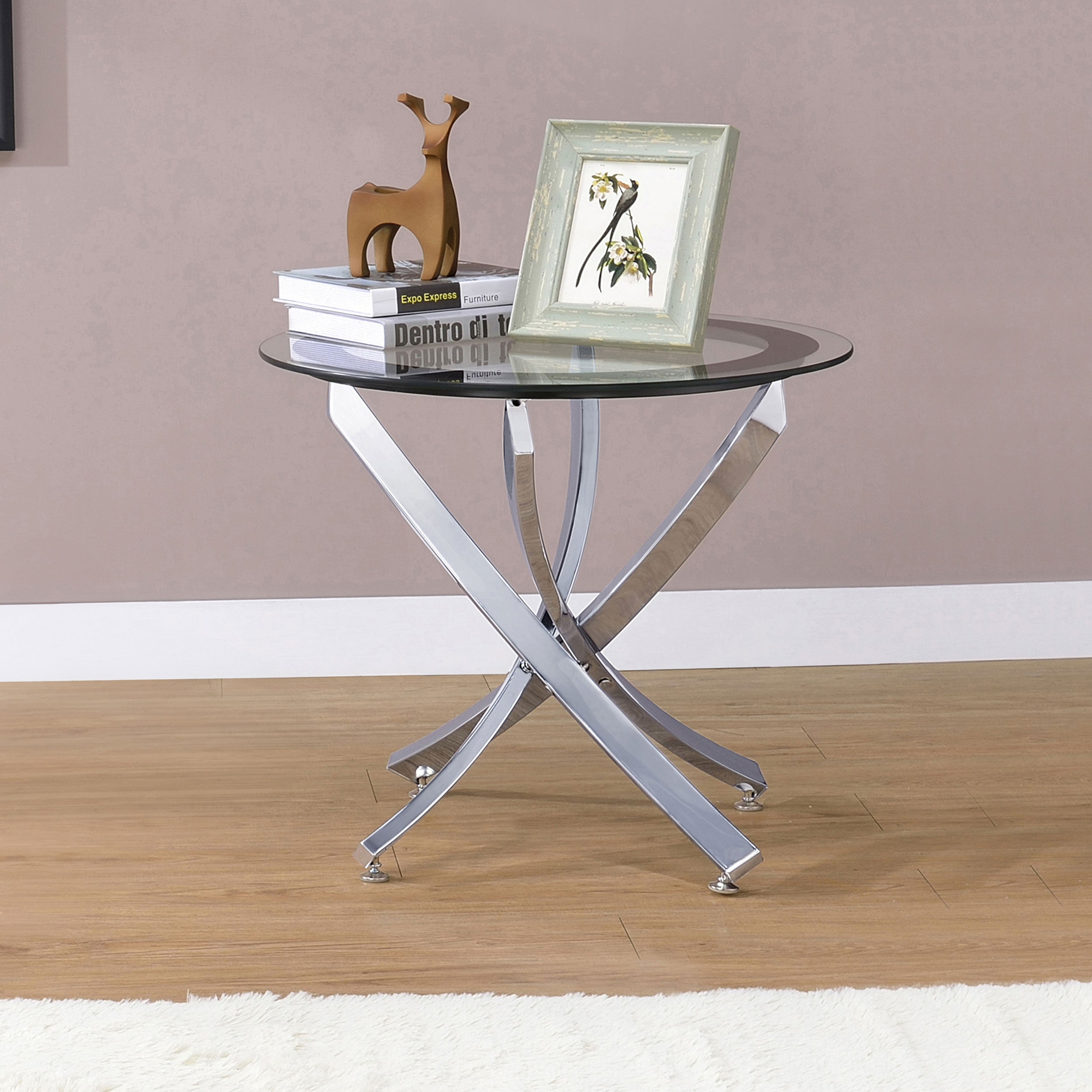 Brooke Round Glass Top Side End Table Metal Base Chrome — view 2