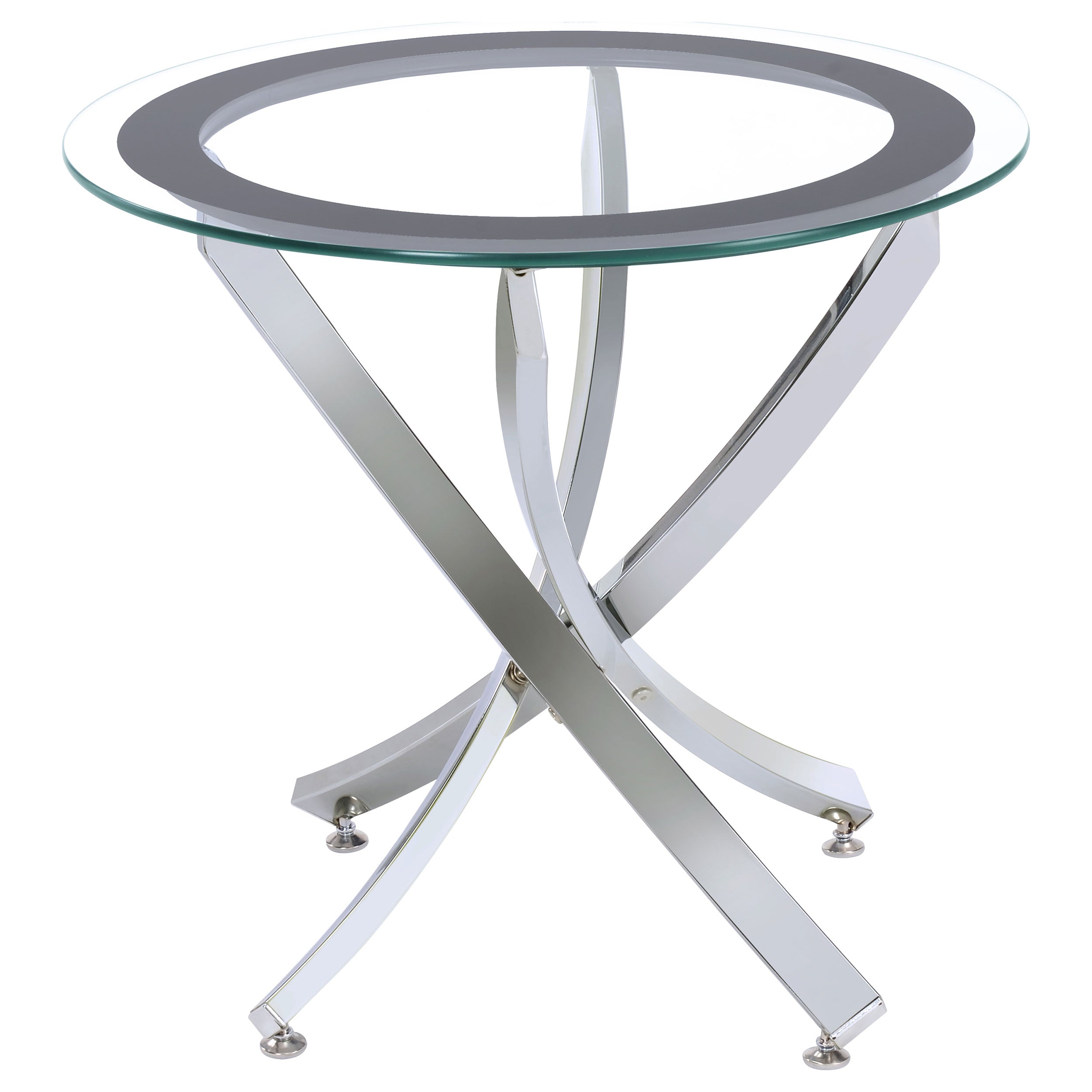 Brooke Round Glass Top Side End Table Metal Base Chrome — view 1