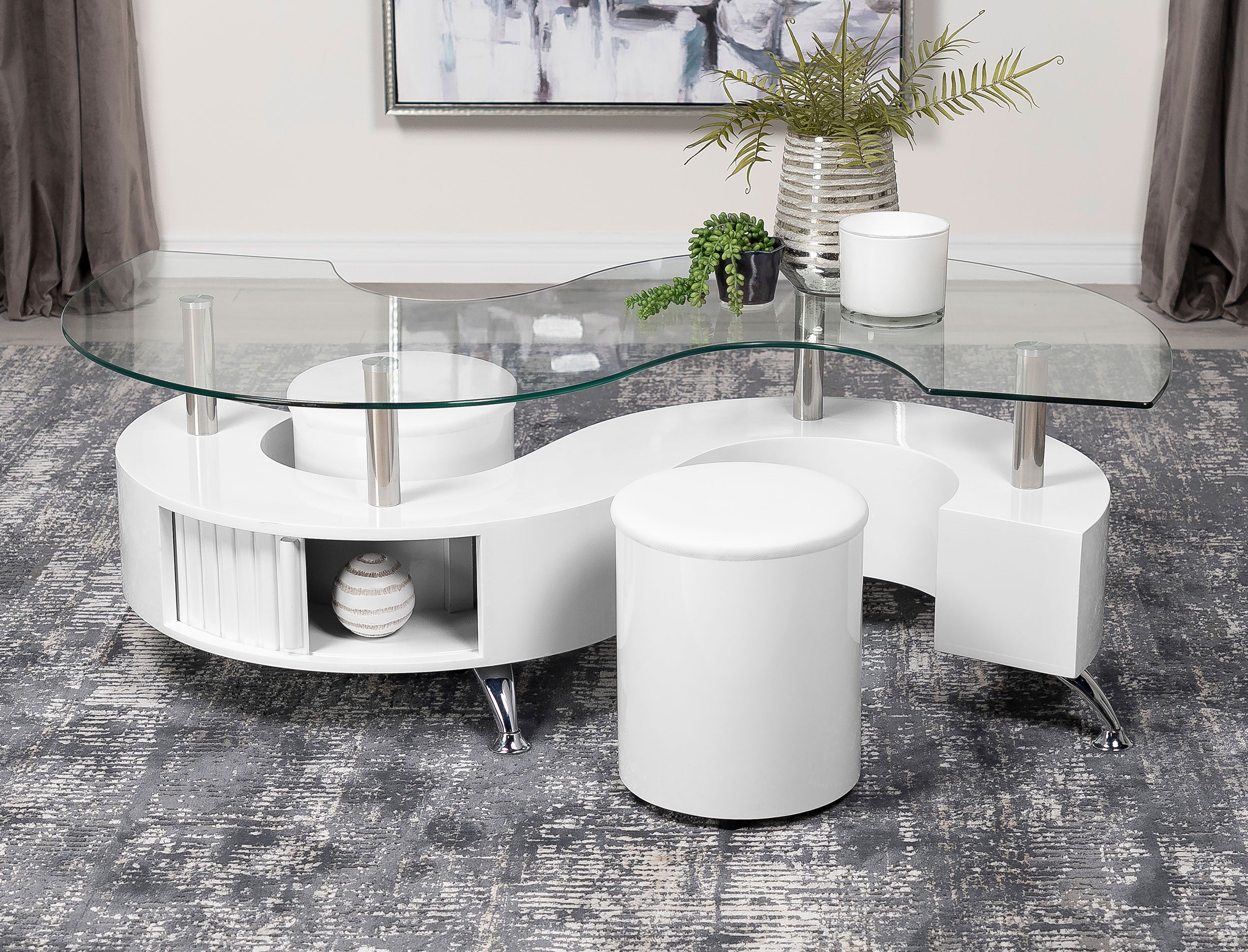 Buckley 3-piece Coffee Table and Stools Set White High Gloss — view 1