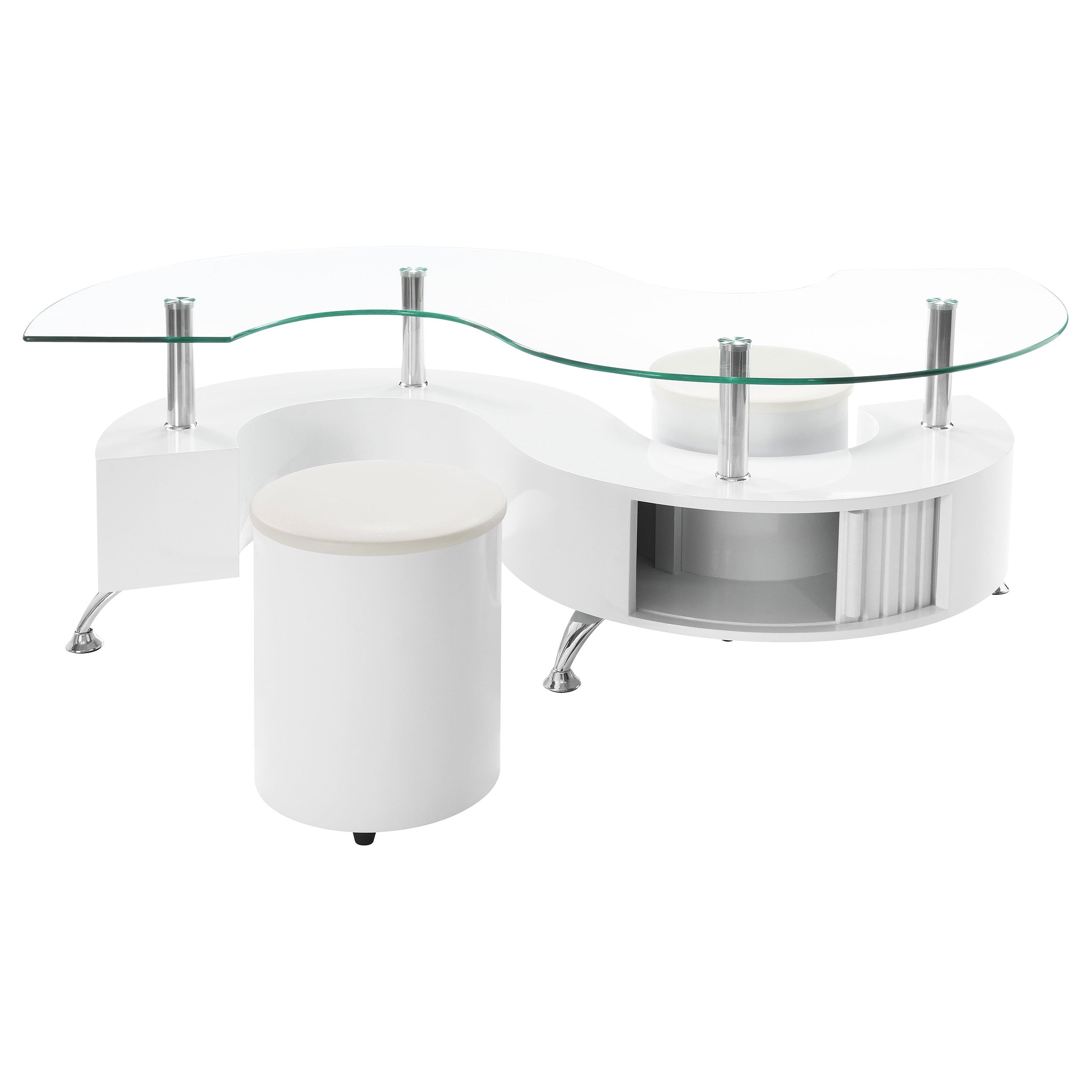Buckley 3-piece Coffee Table and Stools Set White High Gloss — view 7