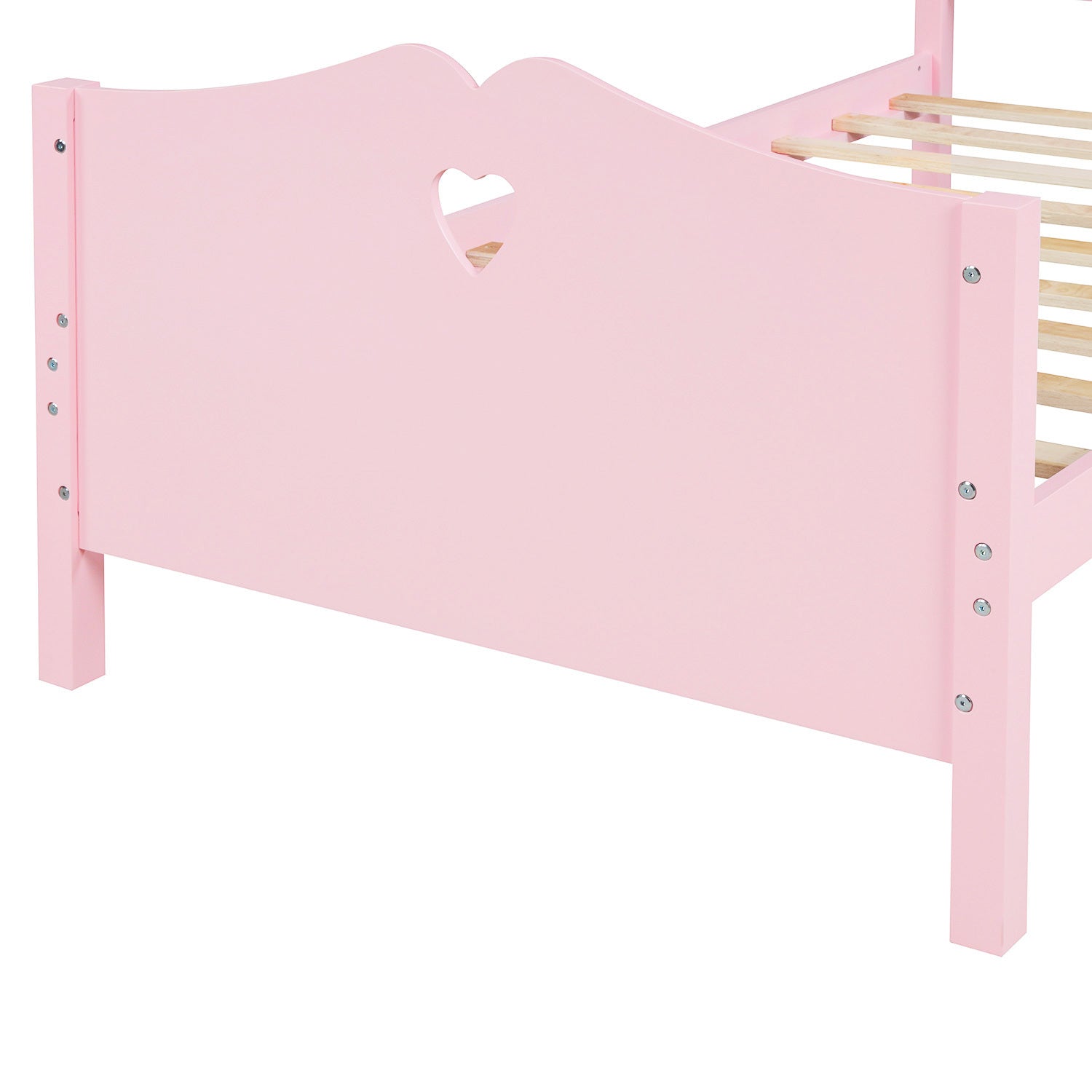 Twin Size Wood Platform Bed with Headboard,Footboard and Wood Slat Support (Pink)