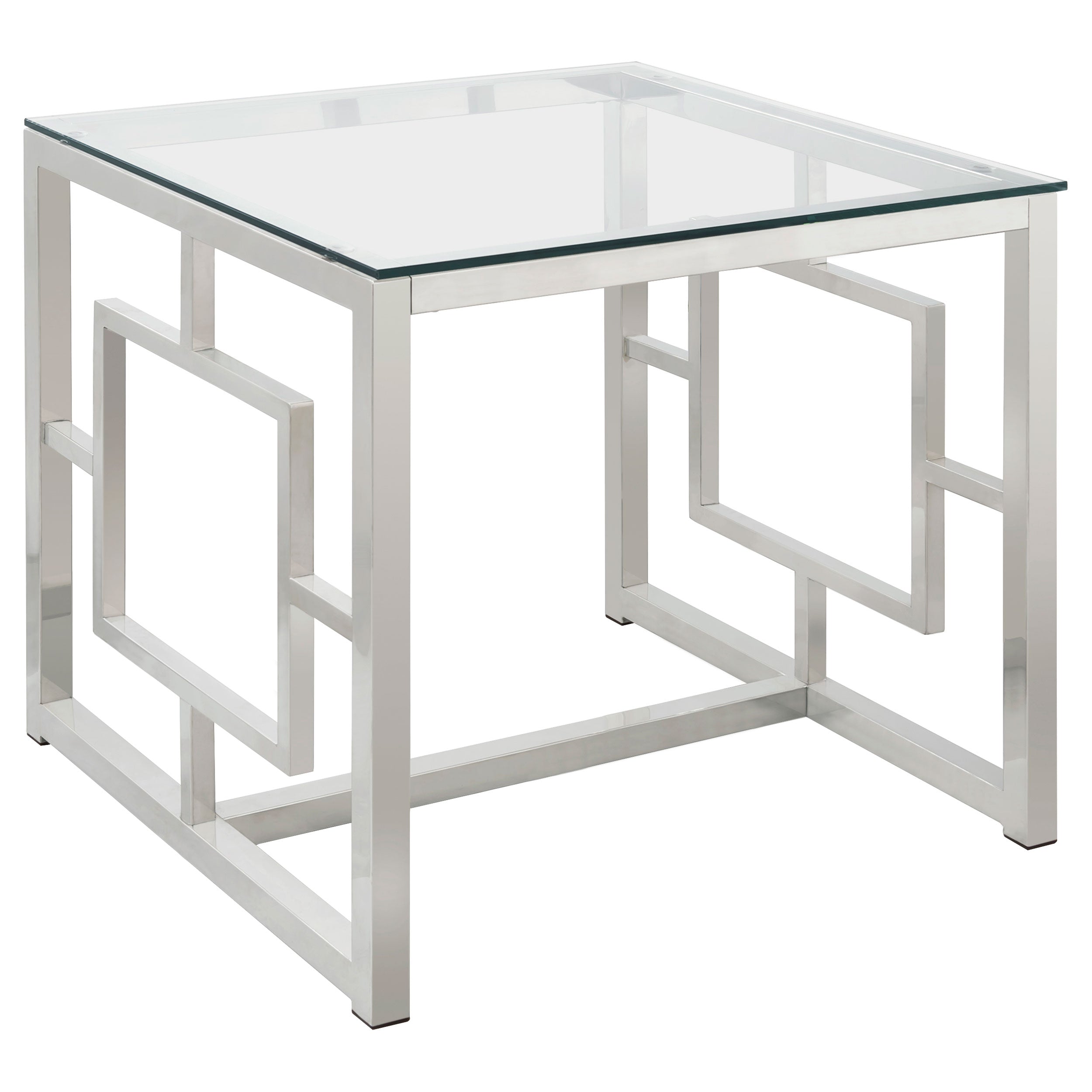 Merced Square Glass Top Side End Table Nickel — view 1