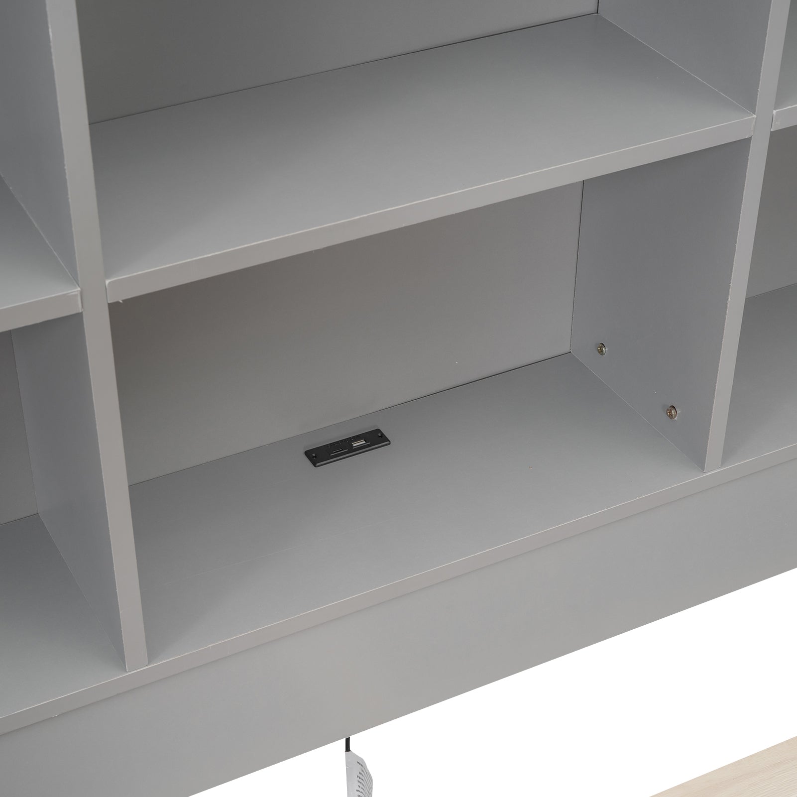 Full Size Platform Bed with Storage Headboard, Charging Station and 2 Drawers, Gray - Atlantic Fine Furniture Melbourne FL