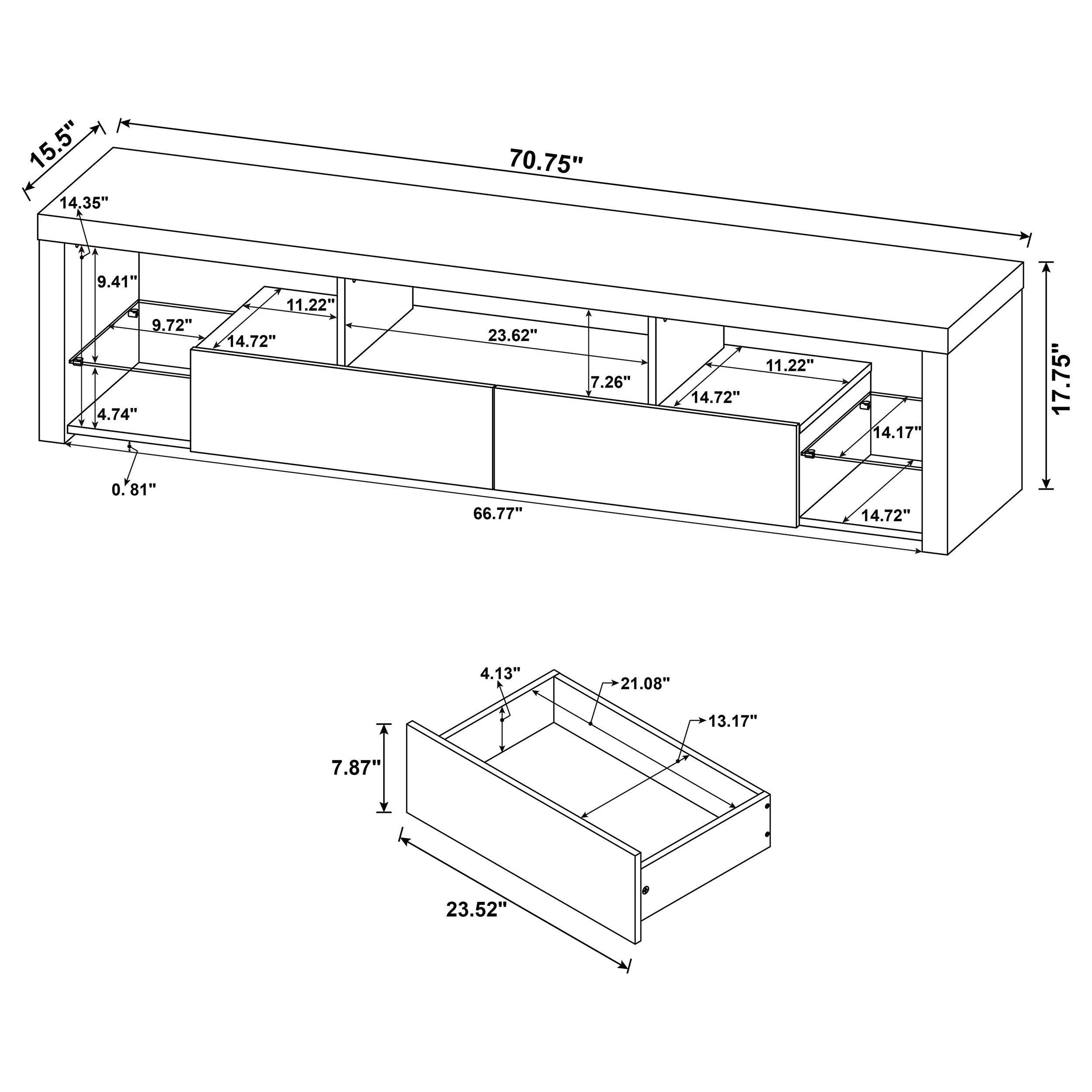 Jude 2-drawer Engineered Wood 71-inch TV Stand High Gloss White — view 9