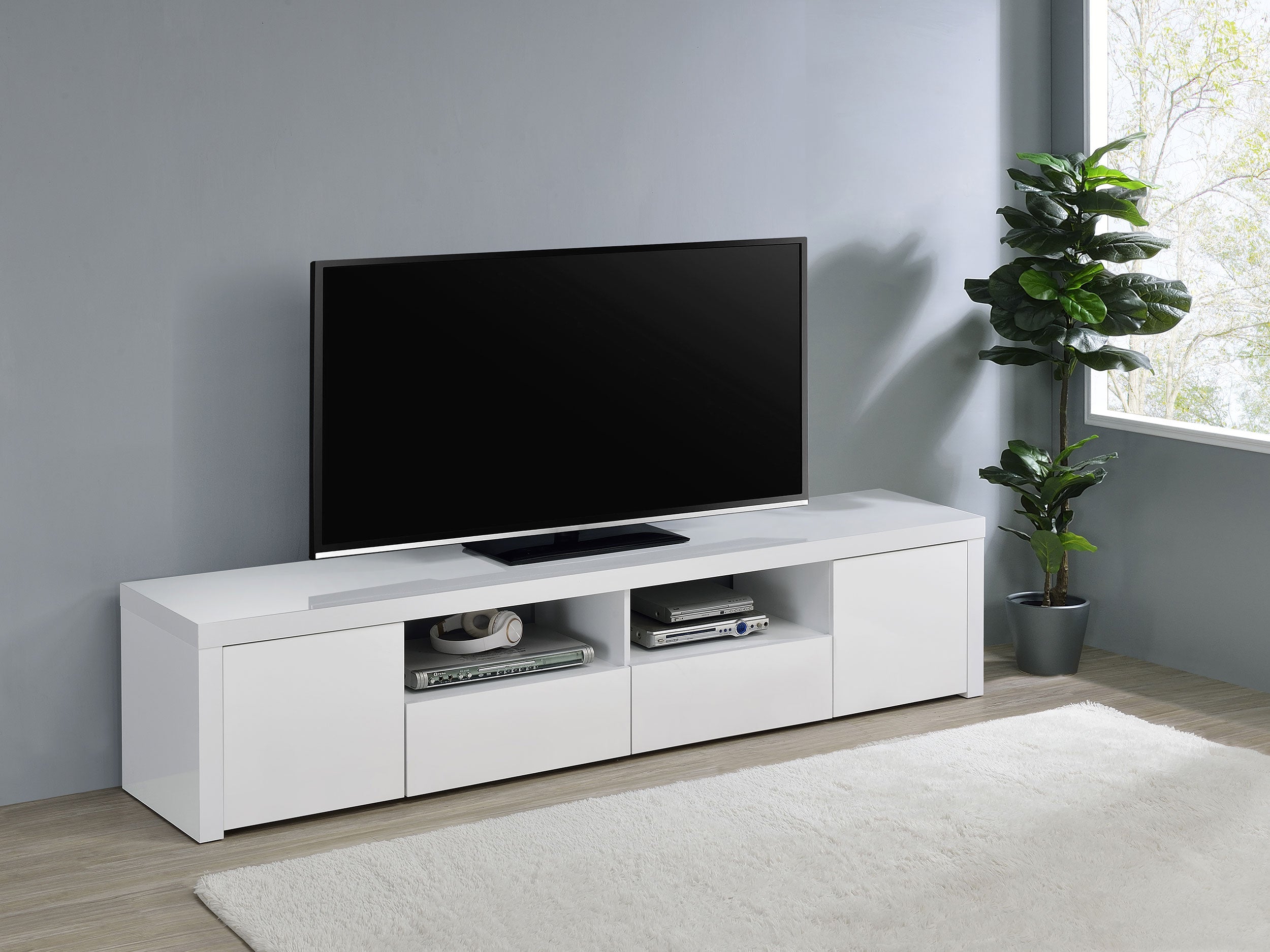 Jude 2-door Engineered Wood 79-inch TV Stand High Gloss White — view 2