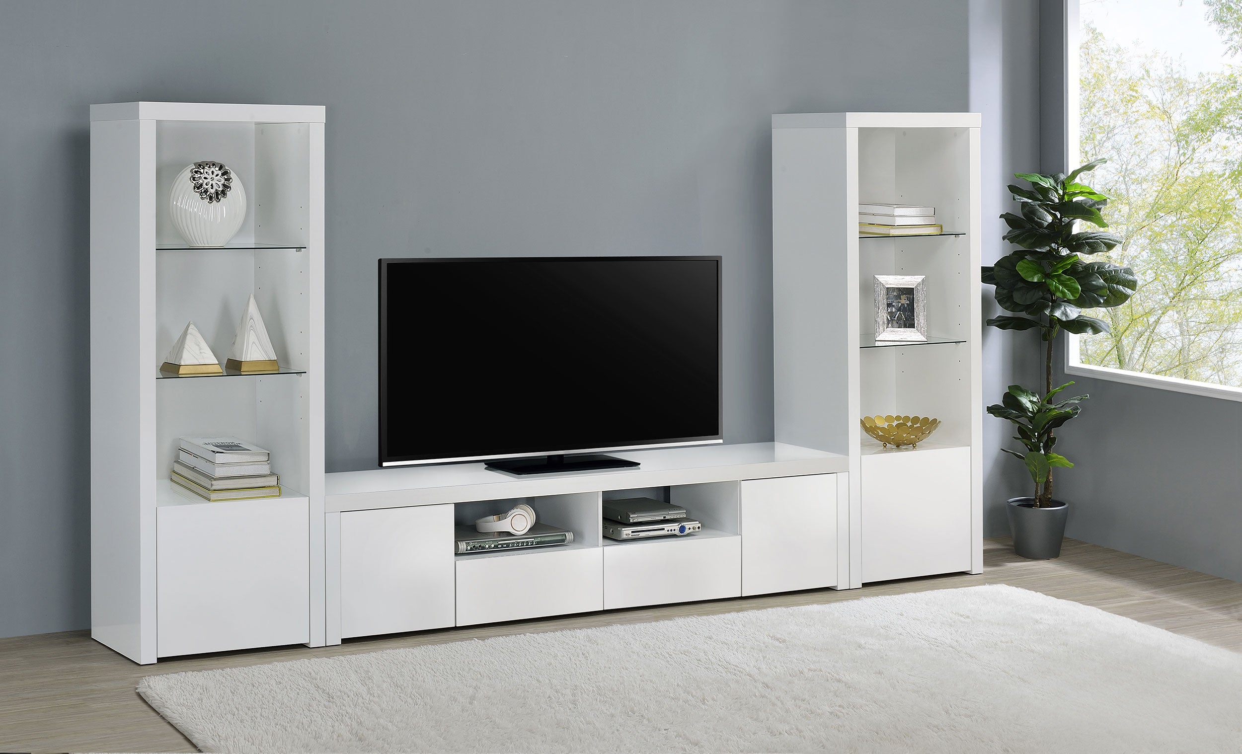 Jude 2-door Engineered Wood 79-inch TV Stand High Gloss White — view 13
