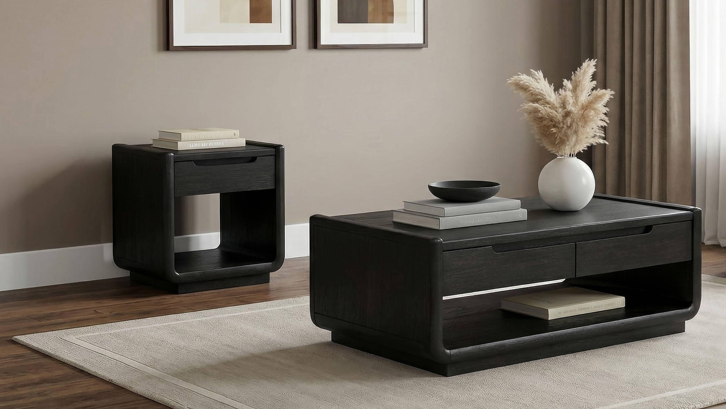 Leandro 2-piece Wood Coffee and End Table Set Burnished Black — view 1