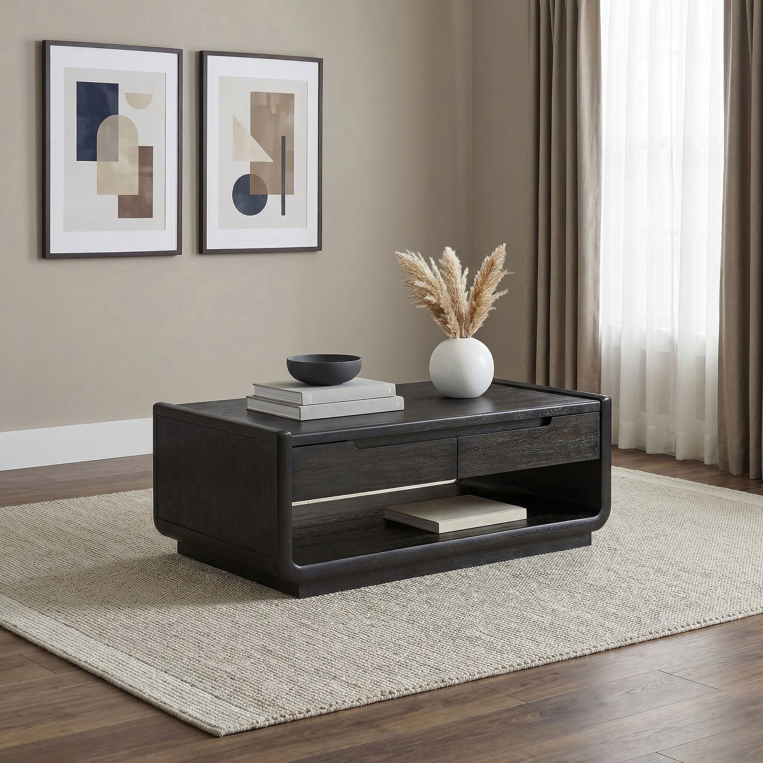 Leandro 2-drawer Wood Cocktail Coffee Table Burnished Black — view 2