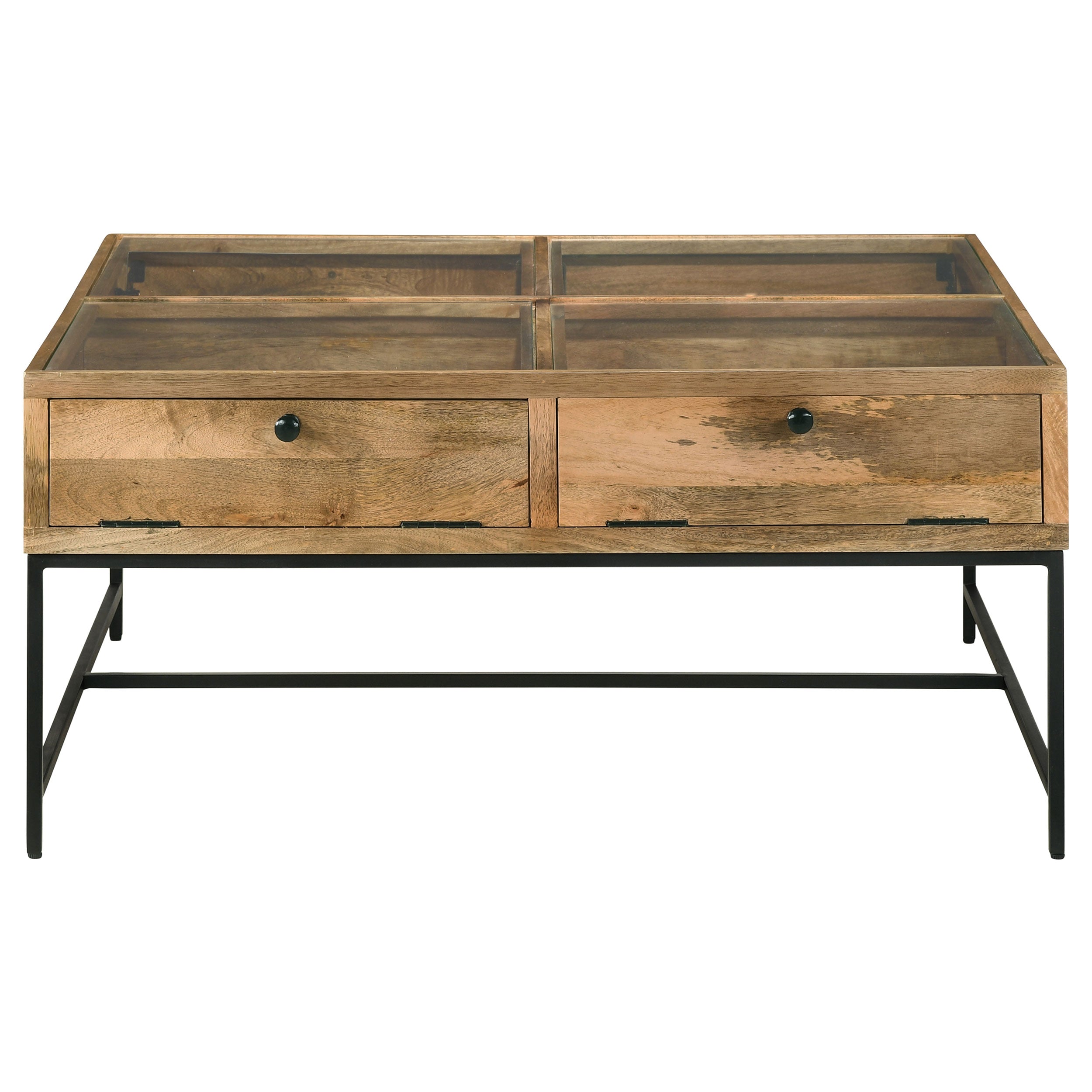 Stephie 4-drawer Square Glass Top Coffee Table Honey Brown — view 4