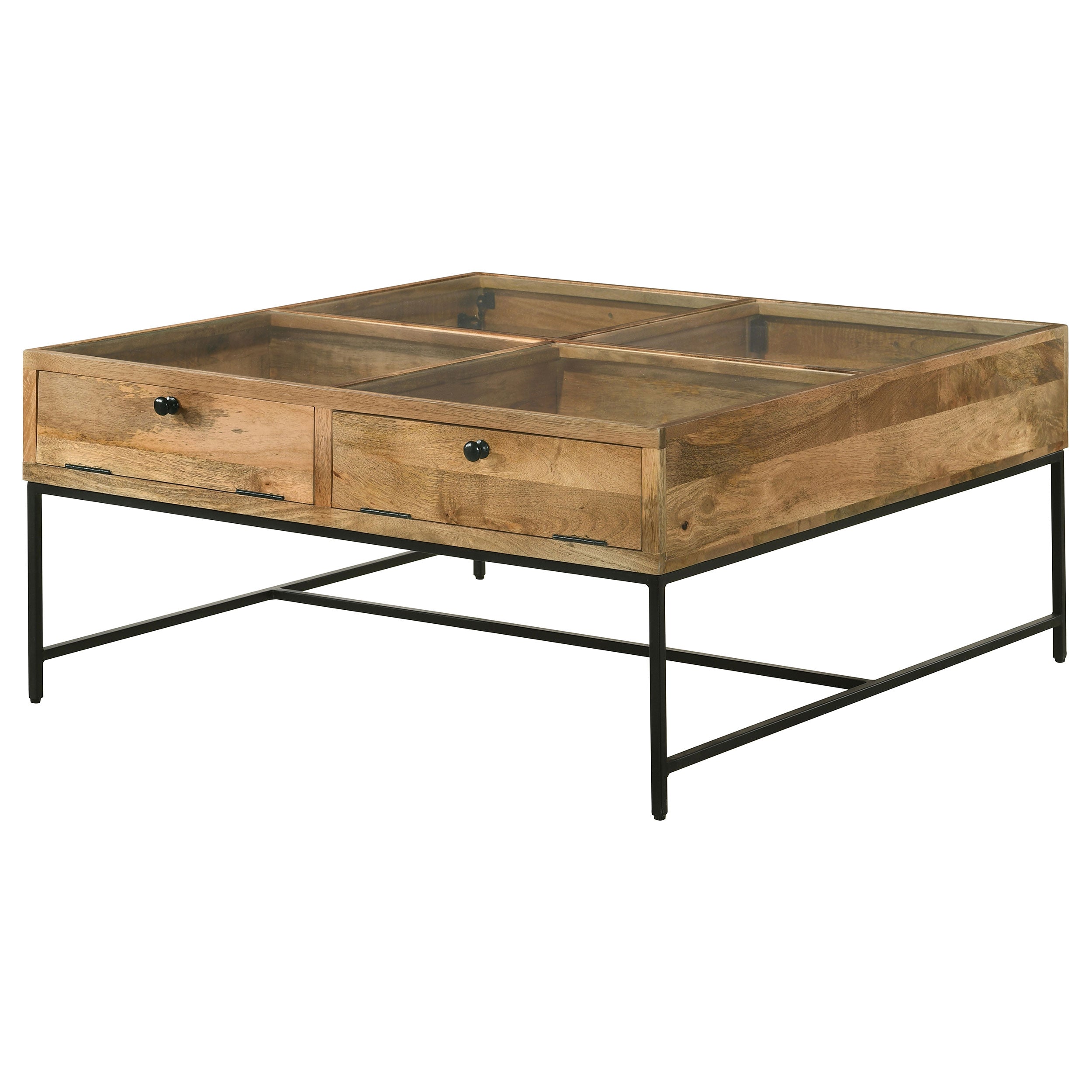 Stephie 4-drawer Square Glass Top Coffee Table Honey Brown — view 5