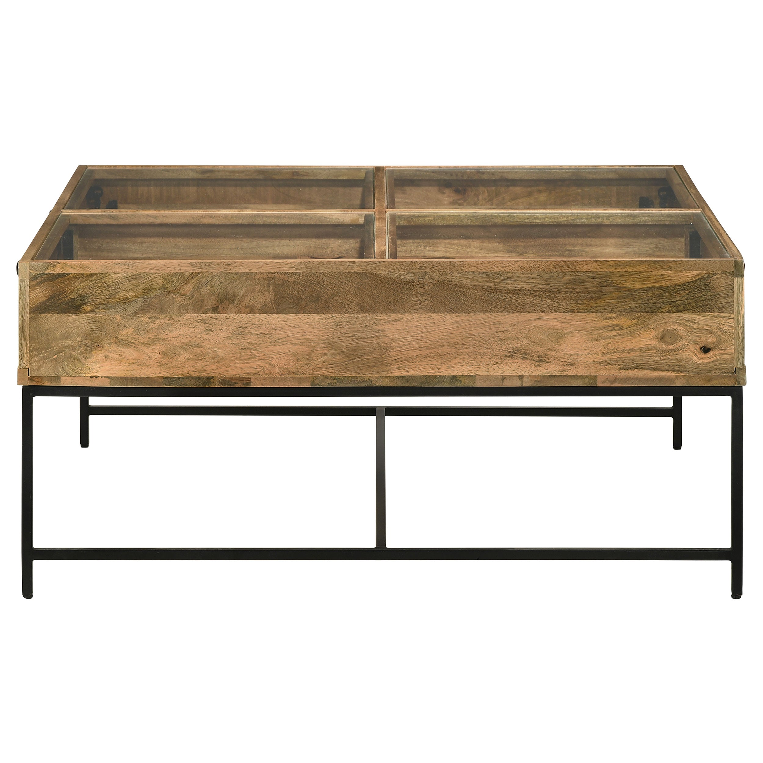 Stephie 4-drawer Square Glass Top Coffee Table Honey Brown — view 6
