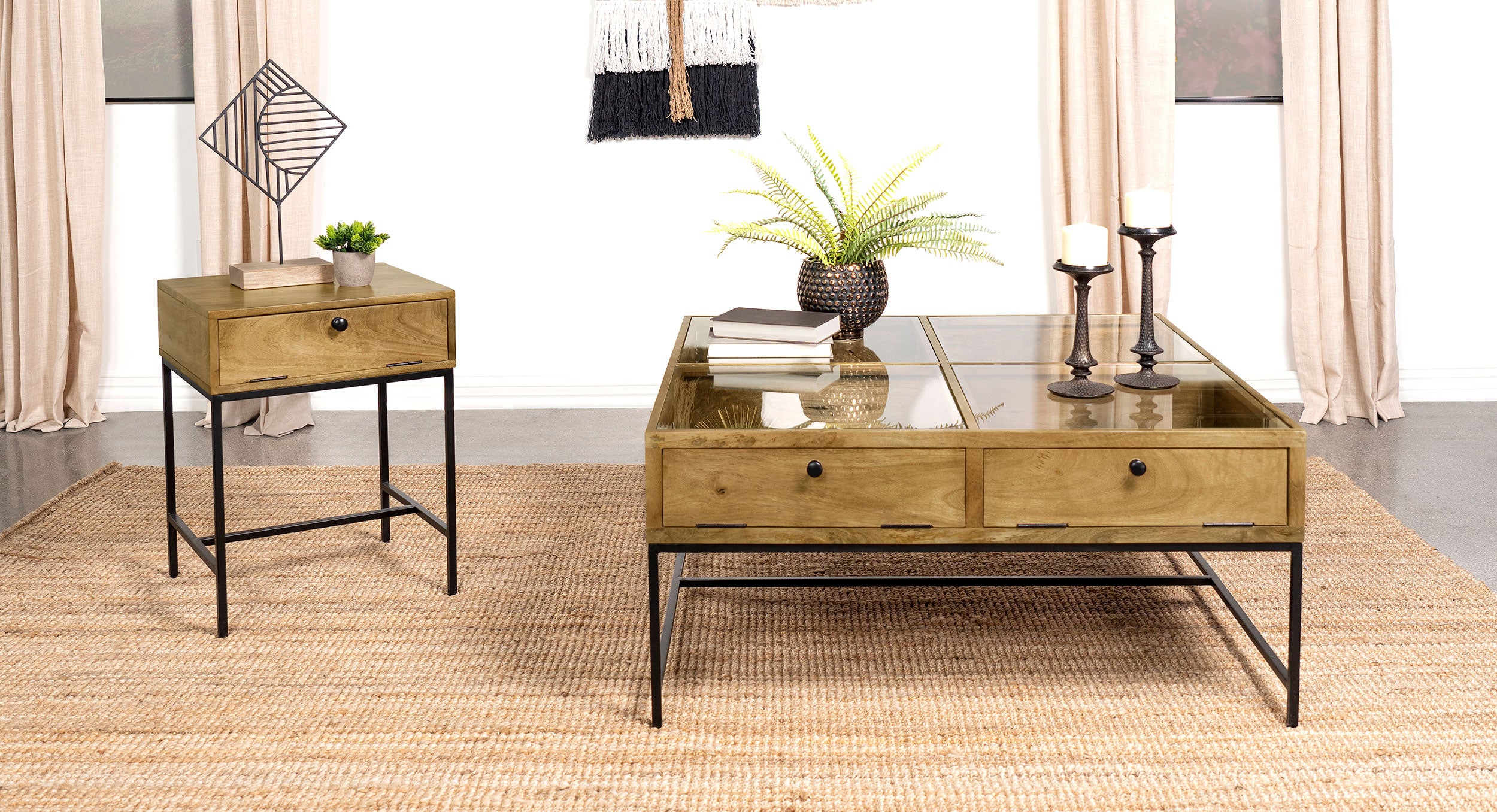 Stephie 4-drawer Square Glass Top Coffee Table Honey Brown — view 10