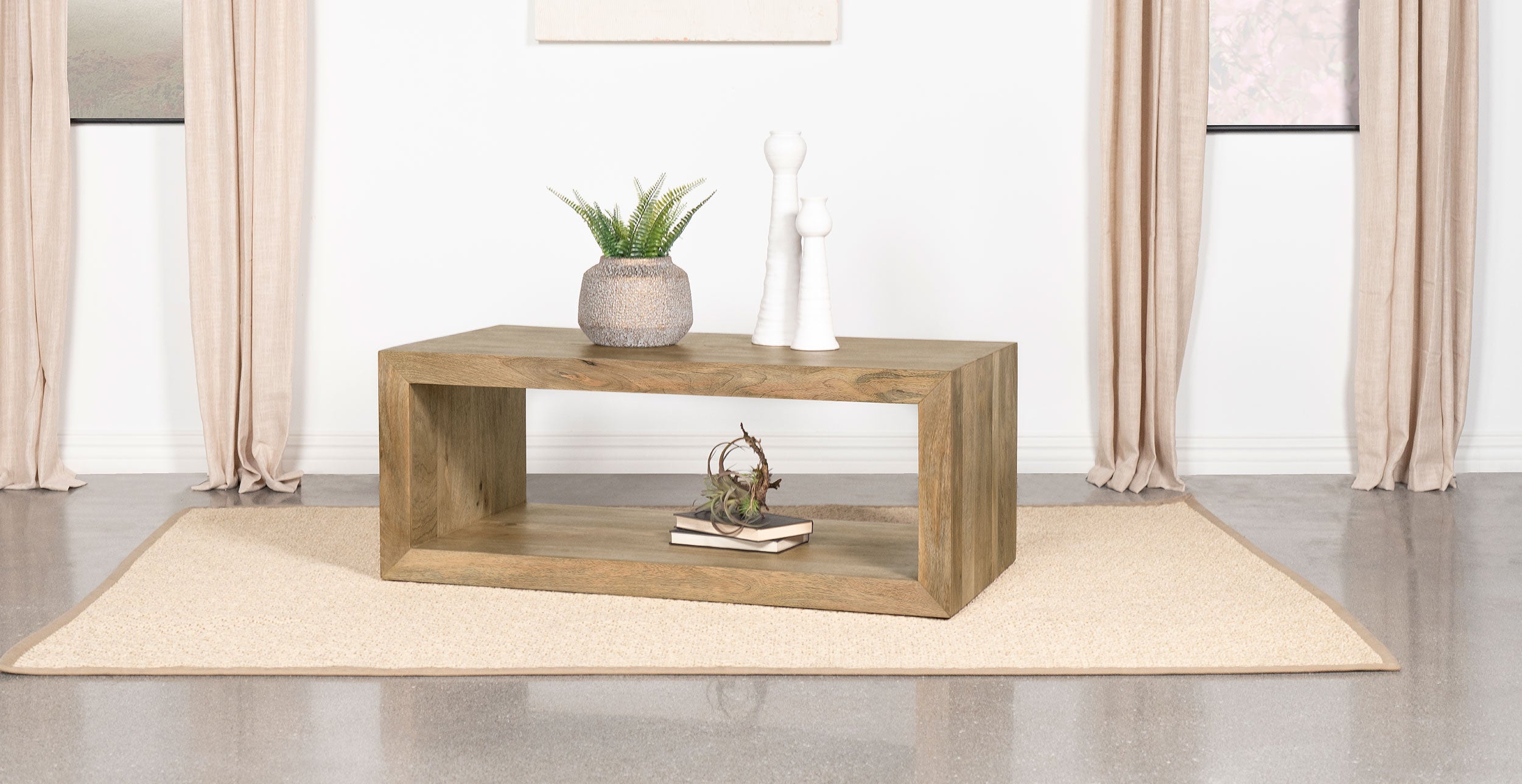 Benton Rectangular Solid Wood Coffee Table Natural — view 2