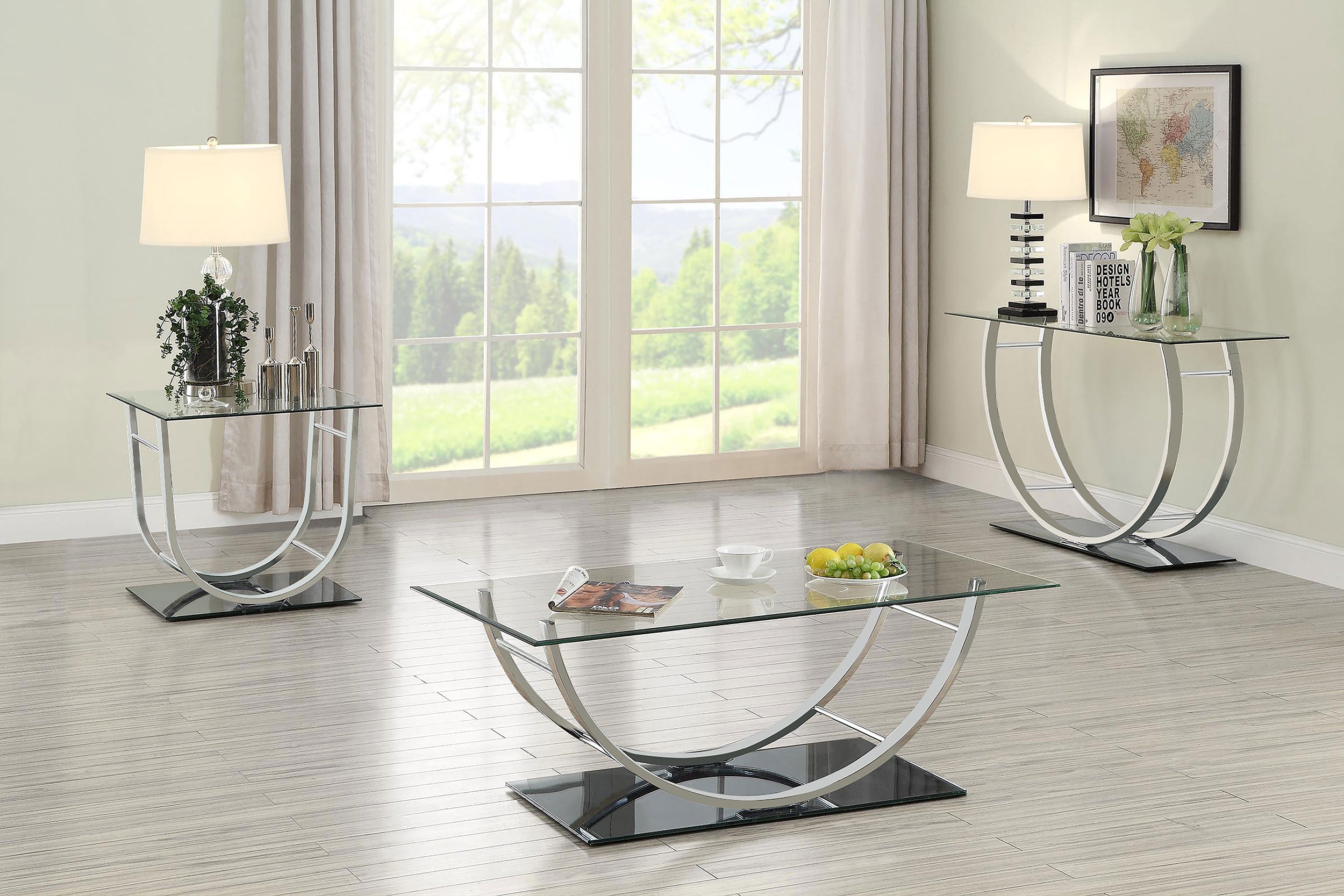 Danville Rectangular U-Shaped Glass Top Coffee Table Chrome — view 7