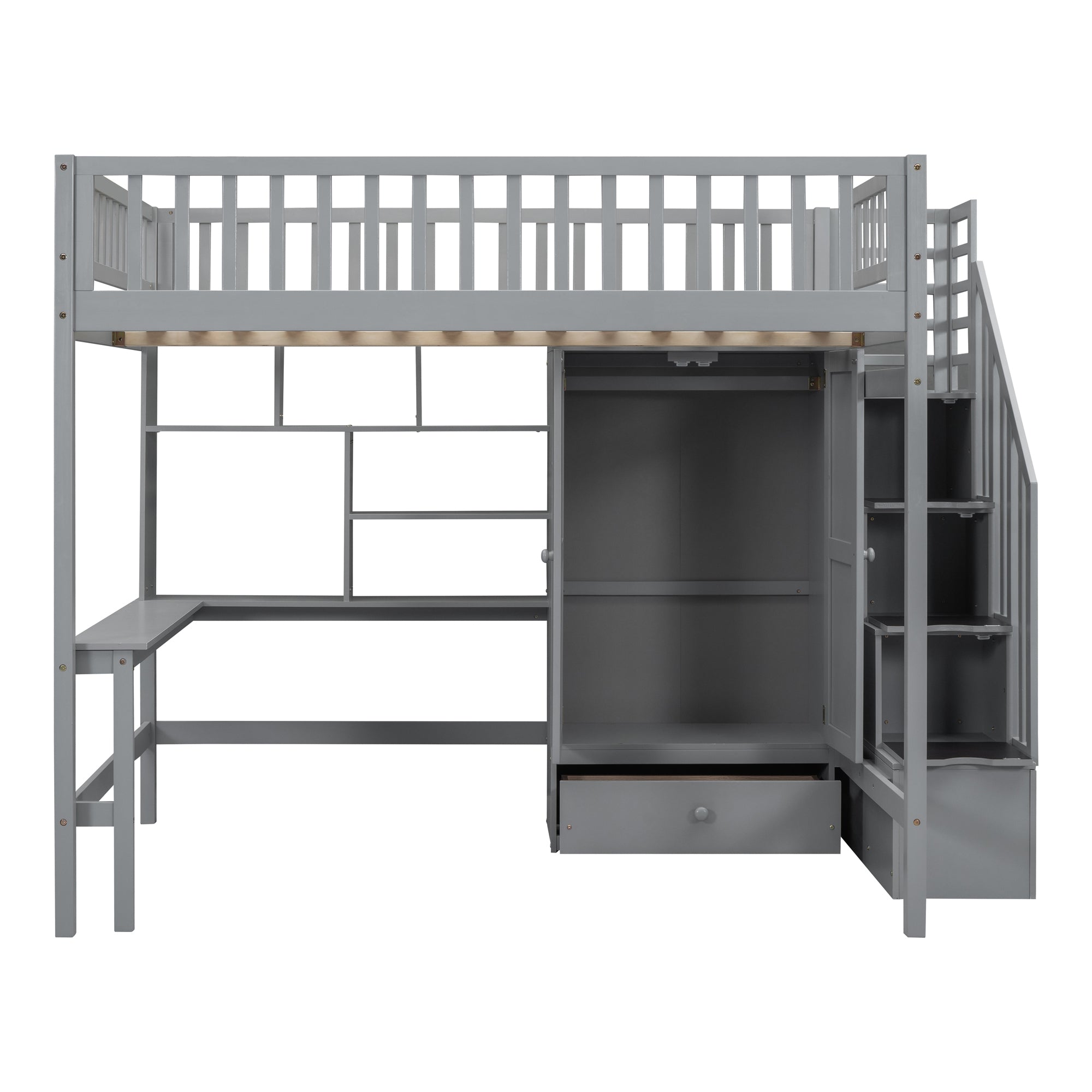 Full size Loft Bed with Bookshelf,Drawers,Desk,and Wardrobe-Gray - Atlantic Fine Furniture Melbourne FL