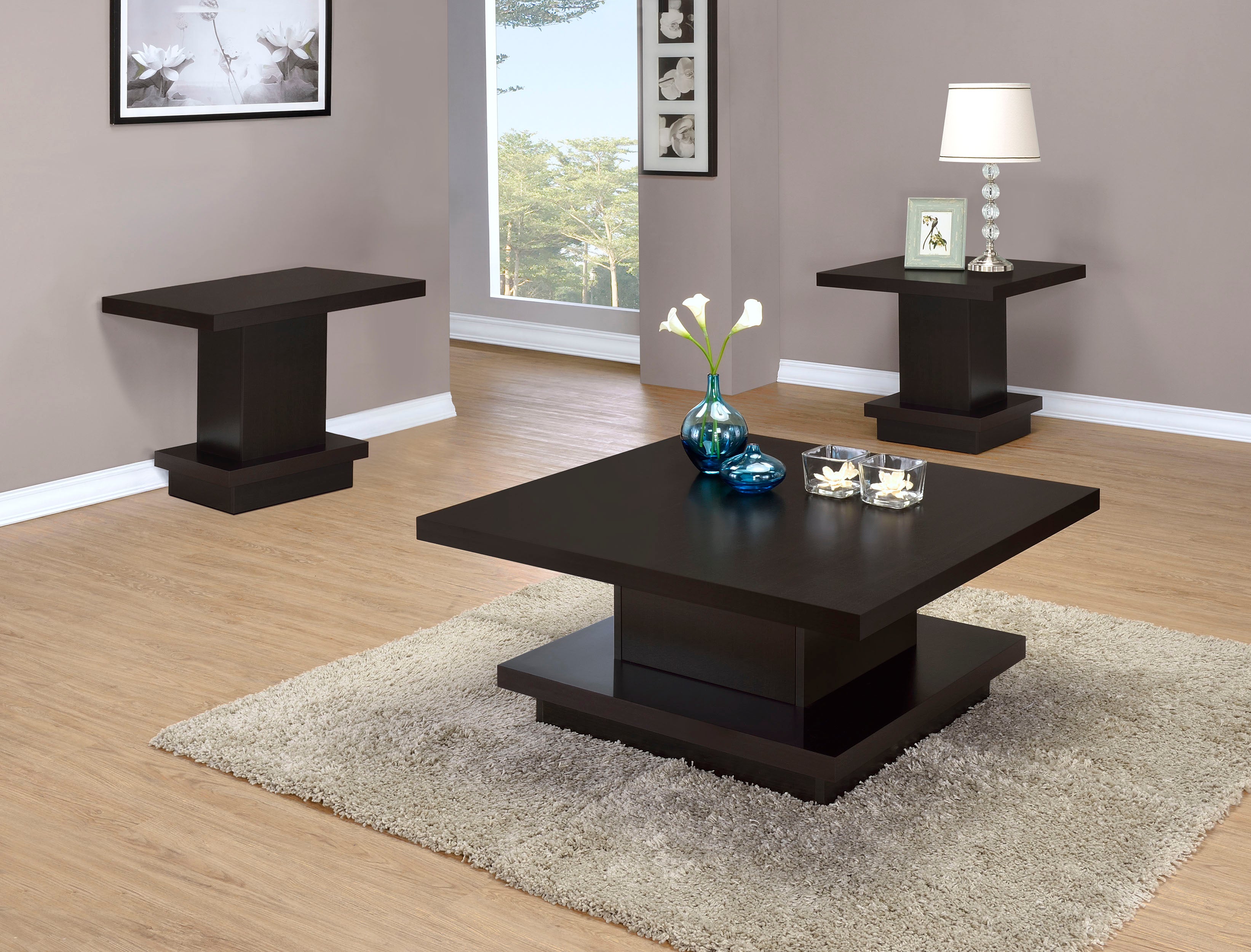 Reston 3-piece Square Coffee and End Table Set Cappuccino — view 1