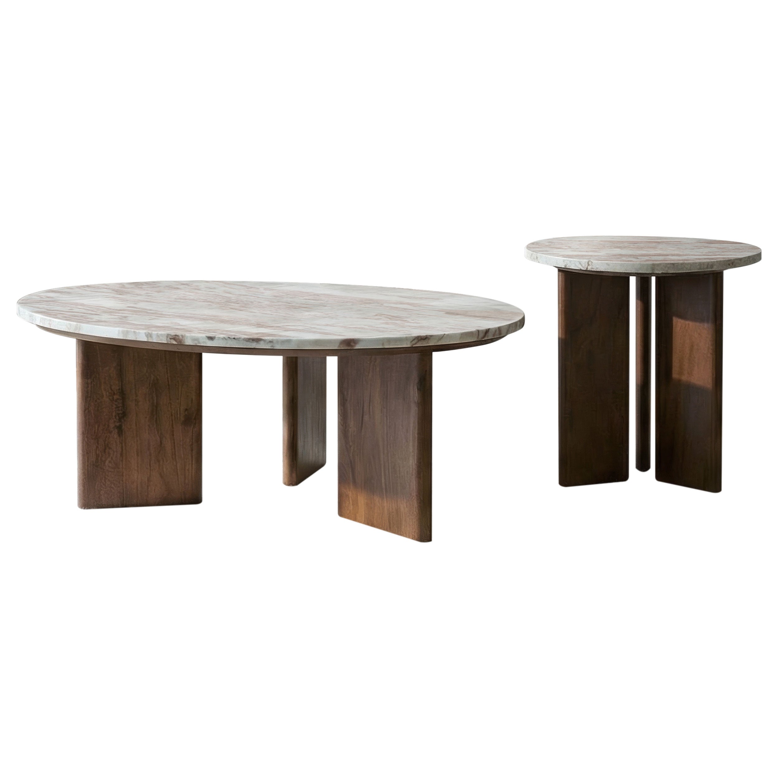 Jenna 2-piece Round Marble Top Coffee Table Set Brown — view 2