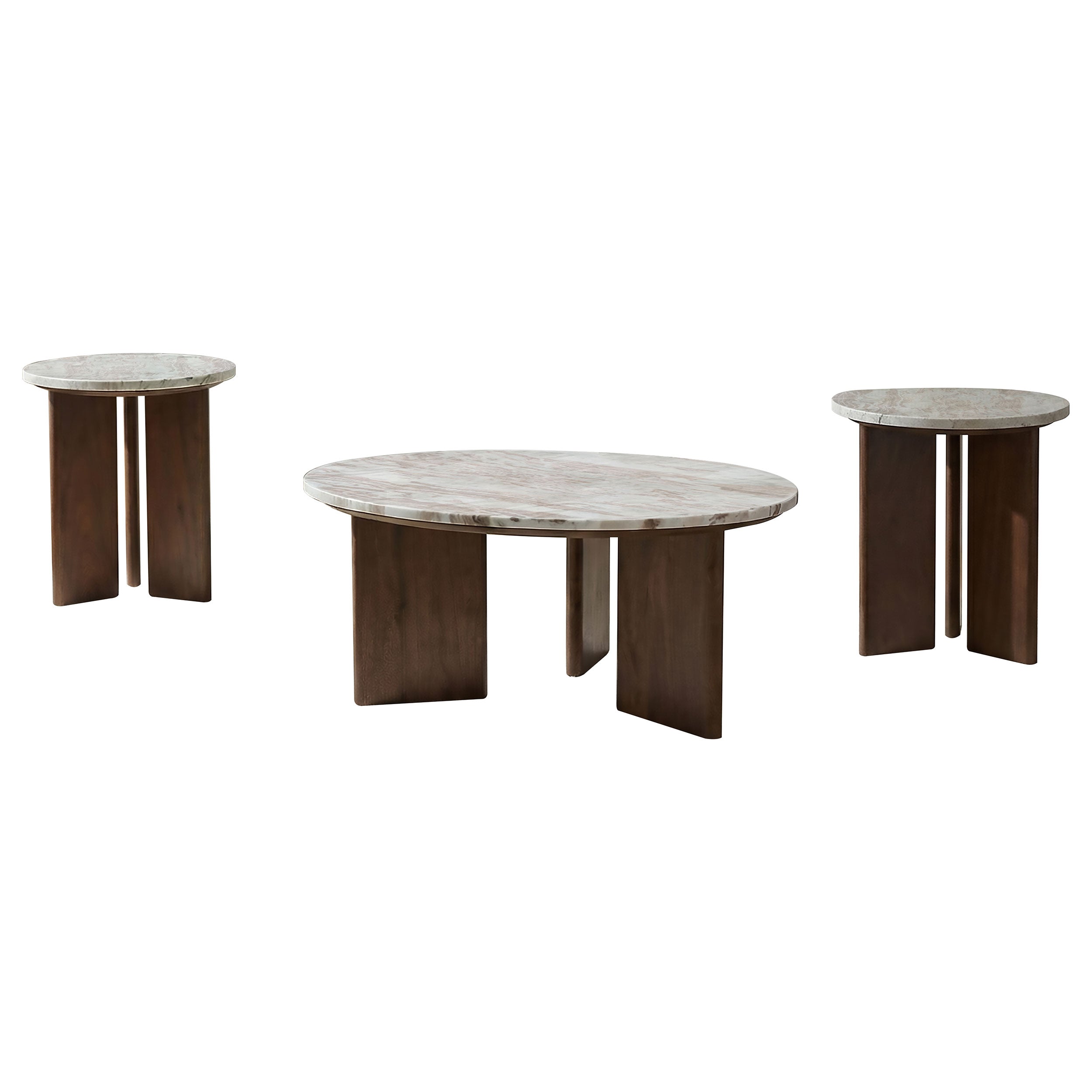 Jenna 3-piece Round Marble Top Coffee Table Set Brown — view 2
