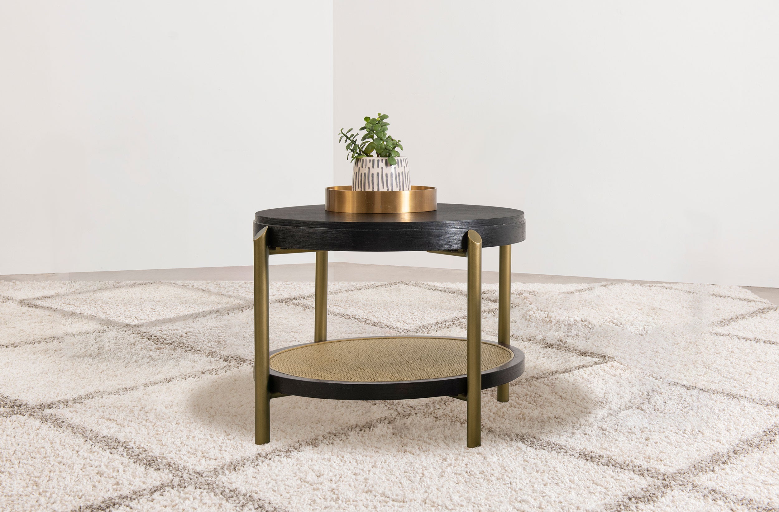 Arini Round End Side Table With Storage Shelf Black — view 2