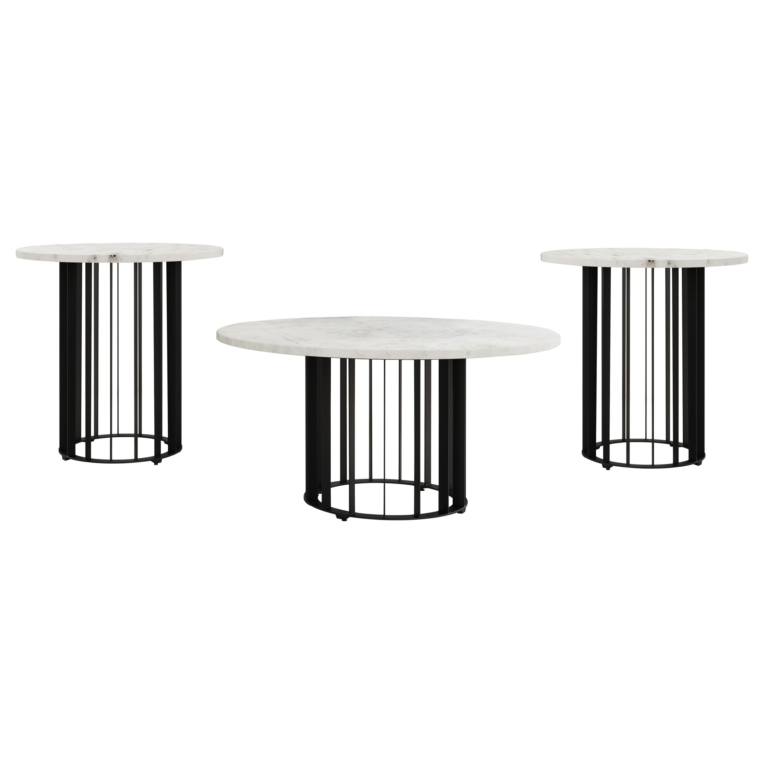 Haven 3-piece Round Marble Coffee and End Table Set Black — view 2