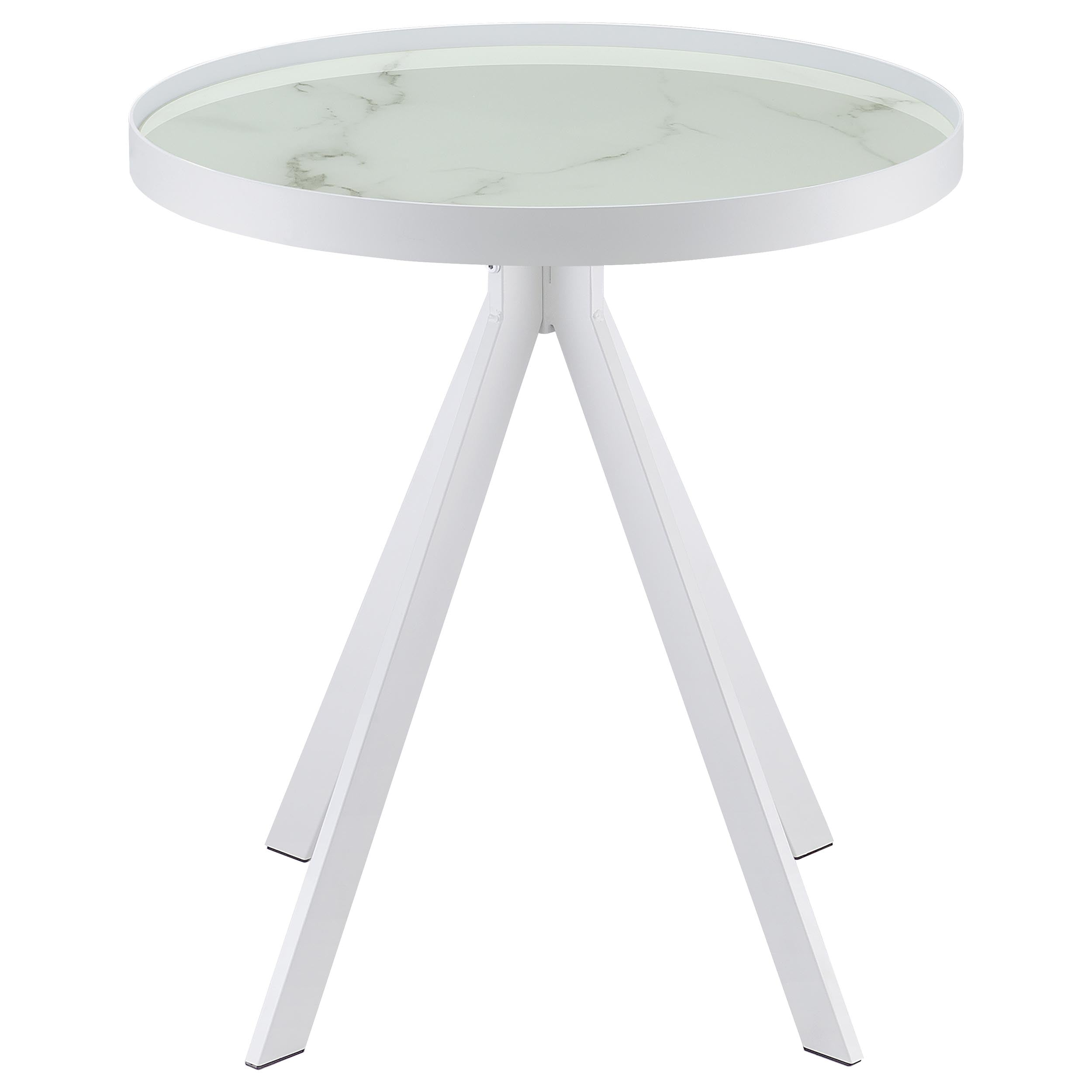 Briggs Round Marble Printed Glass Top End Side Table White — view 4
