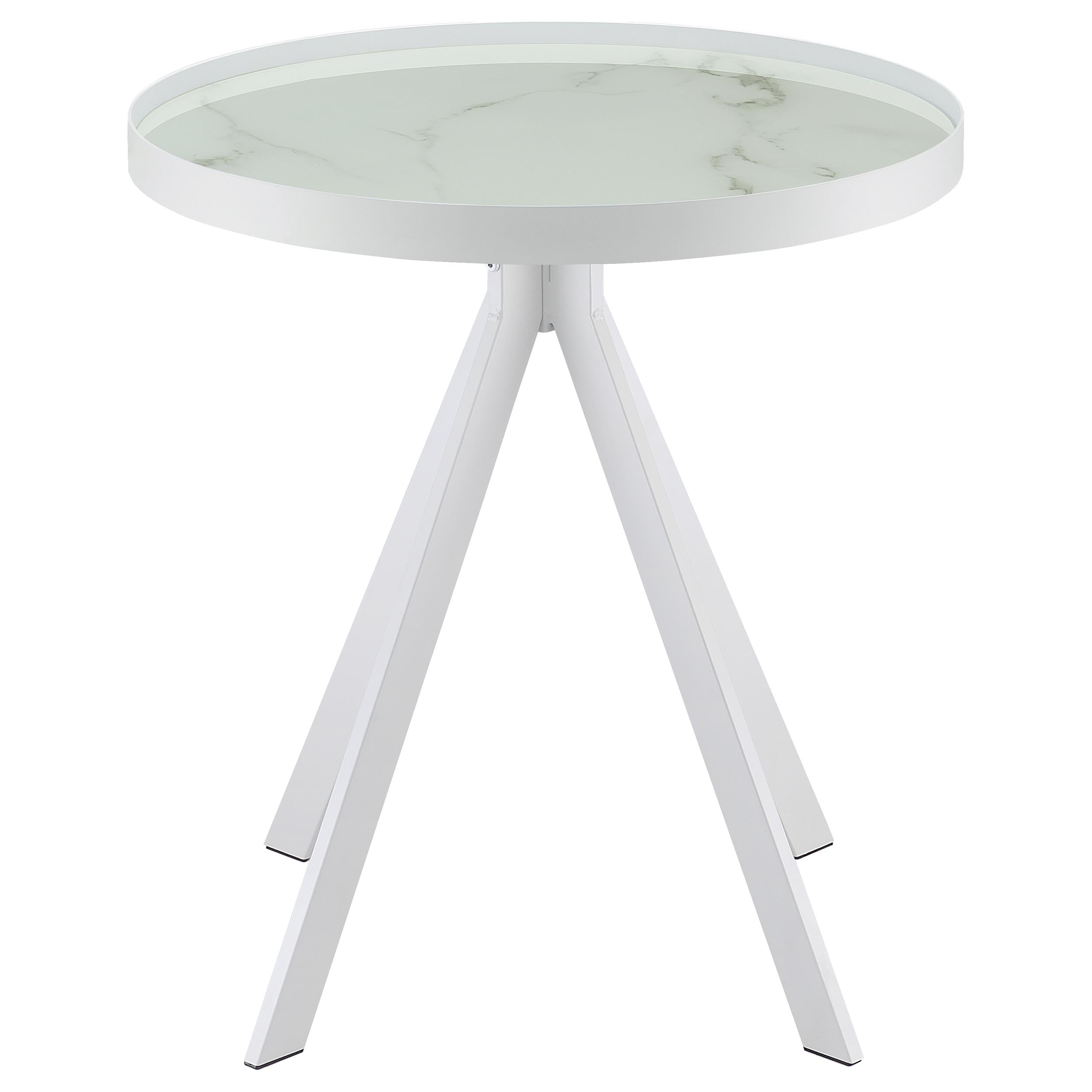 Briggs Round Marble Printed Glass Top End Side Table White — view 7