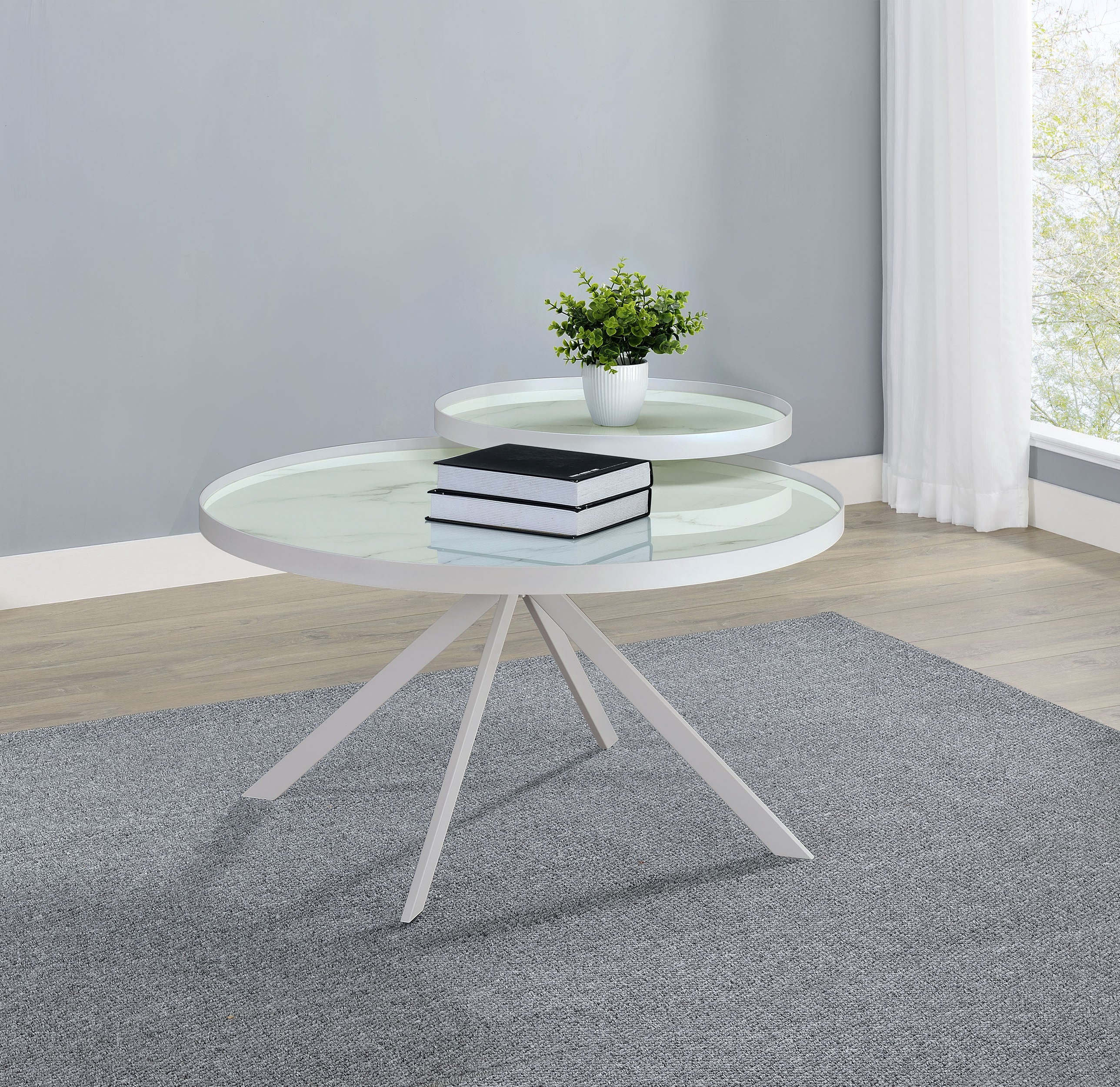 Briggs Round Marble Printed Glass Top Coffee Table White — view 3