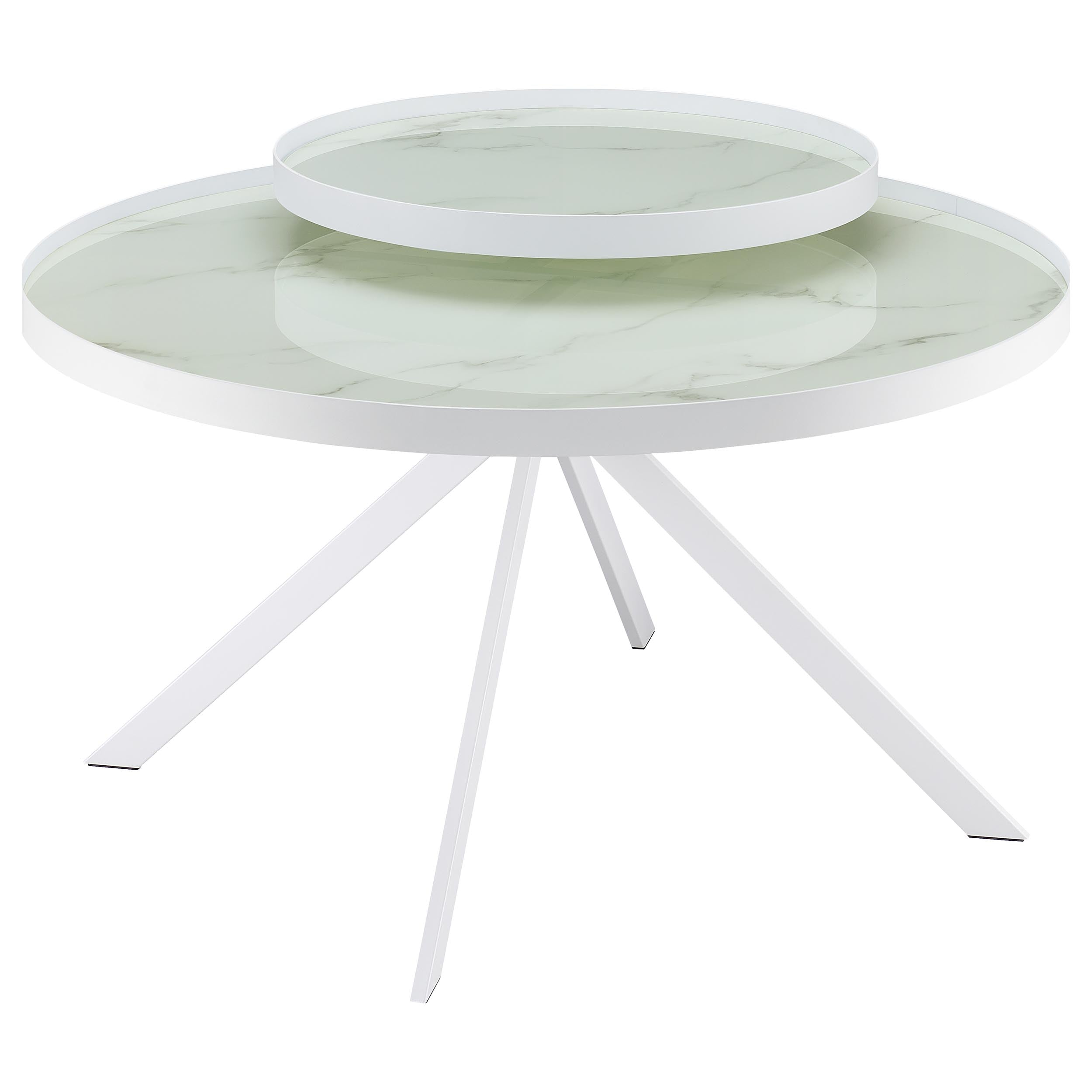 Briggs Round Marble Printed Glass Top Coffee Table White — view 1